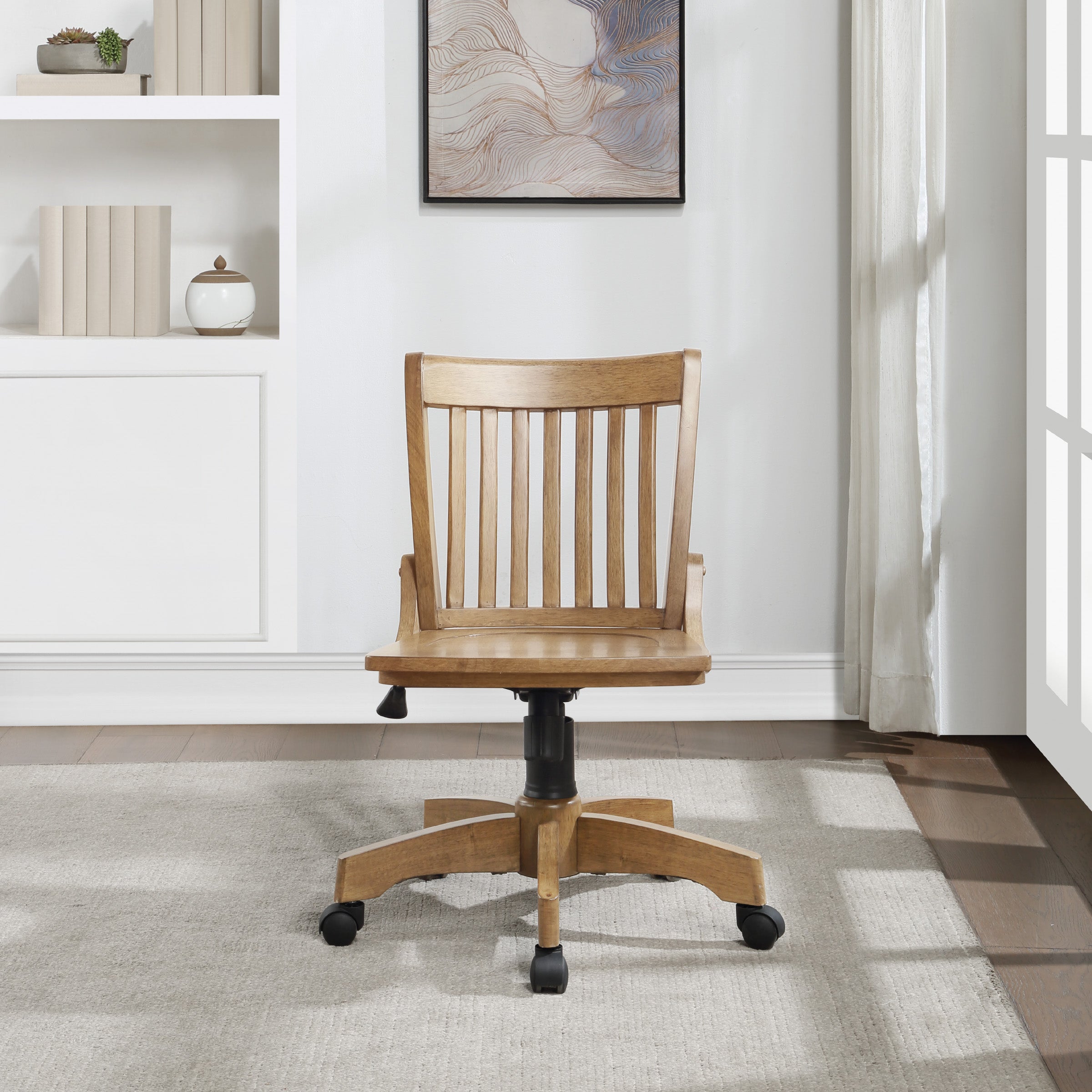 Deluxe Armless Wood Bankers Chair - Medium Oak Finish