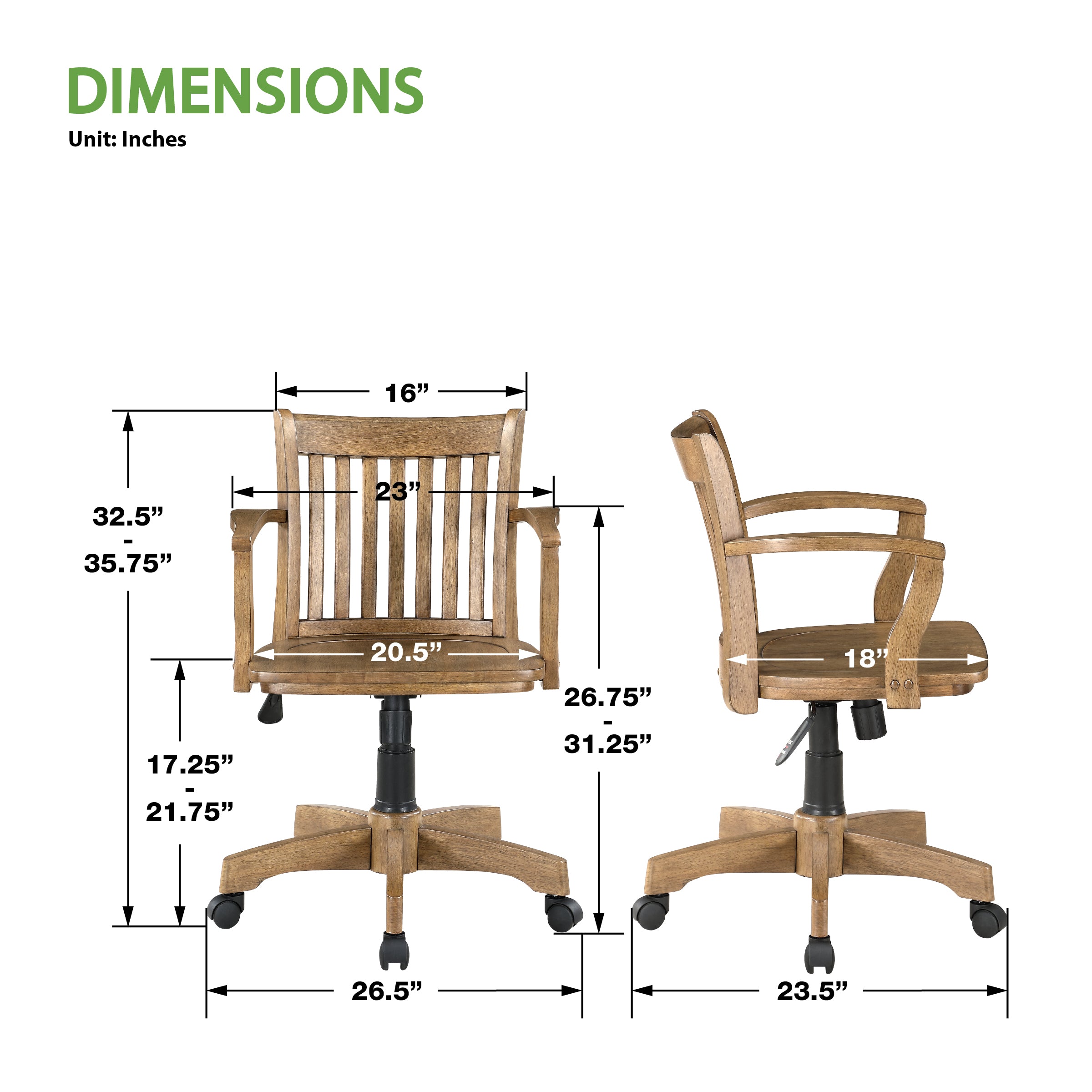 Deluxe Wood Banker's Chair - Medium Oak Finish