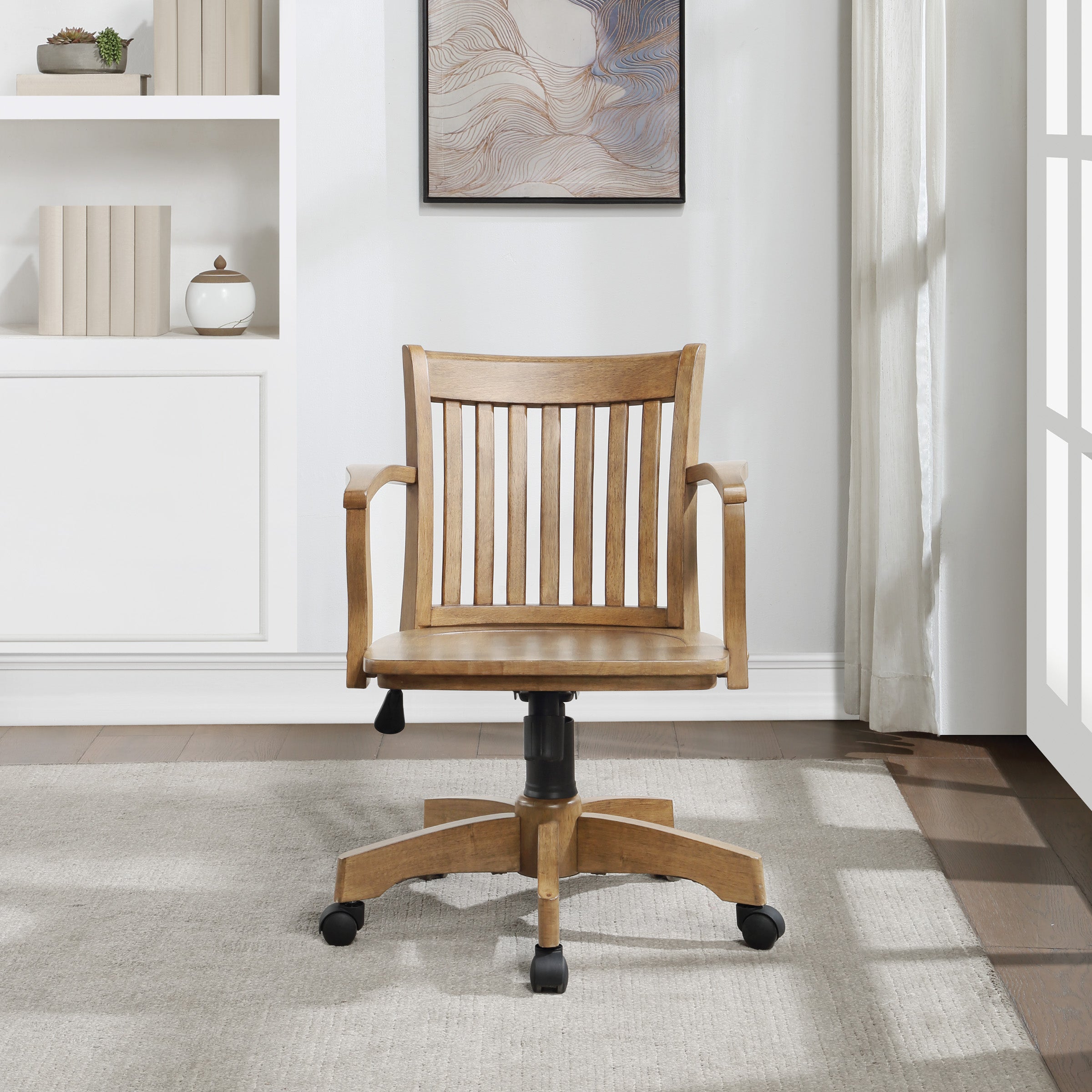 Deluxe Wood Banker's Chair - Medium Oak Finish