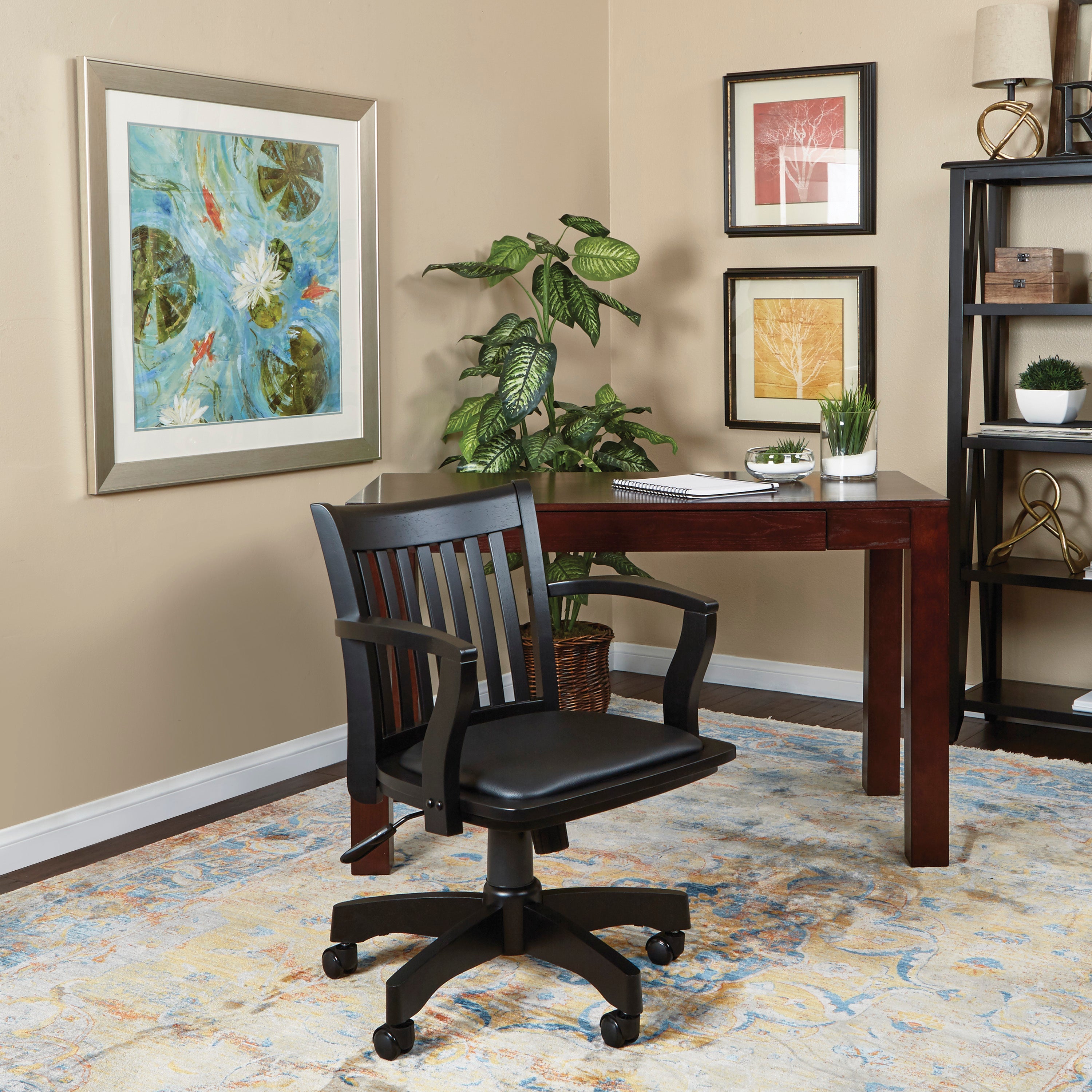 Deluxe Wood Banker's Chair - Black Finish
