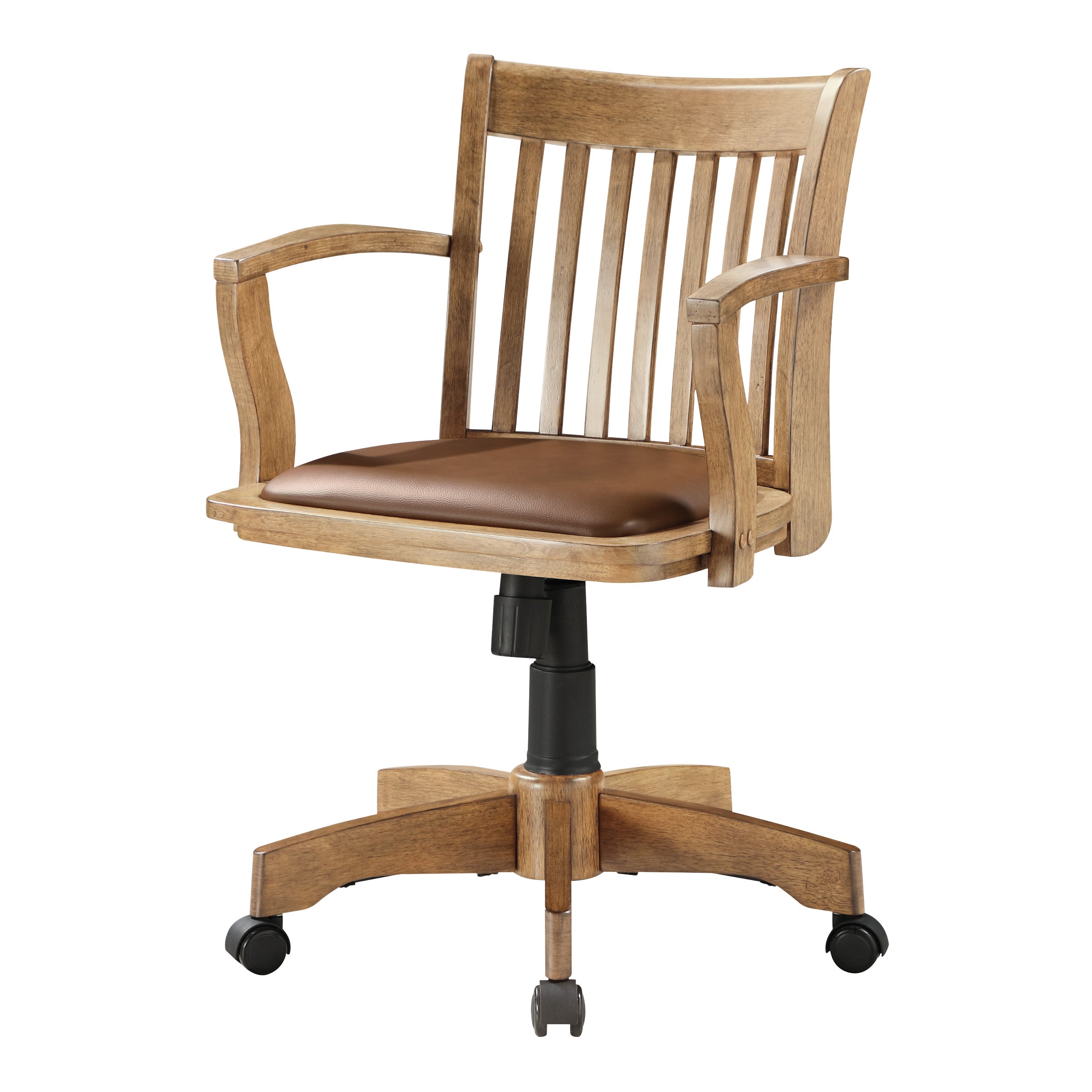 Deluxe Wood Banker's Chair - Medium Oak Brown Finish