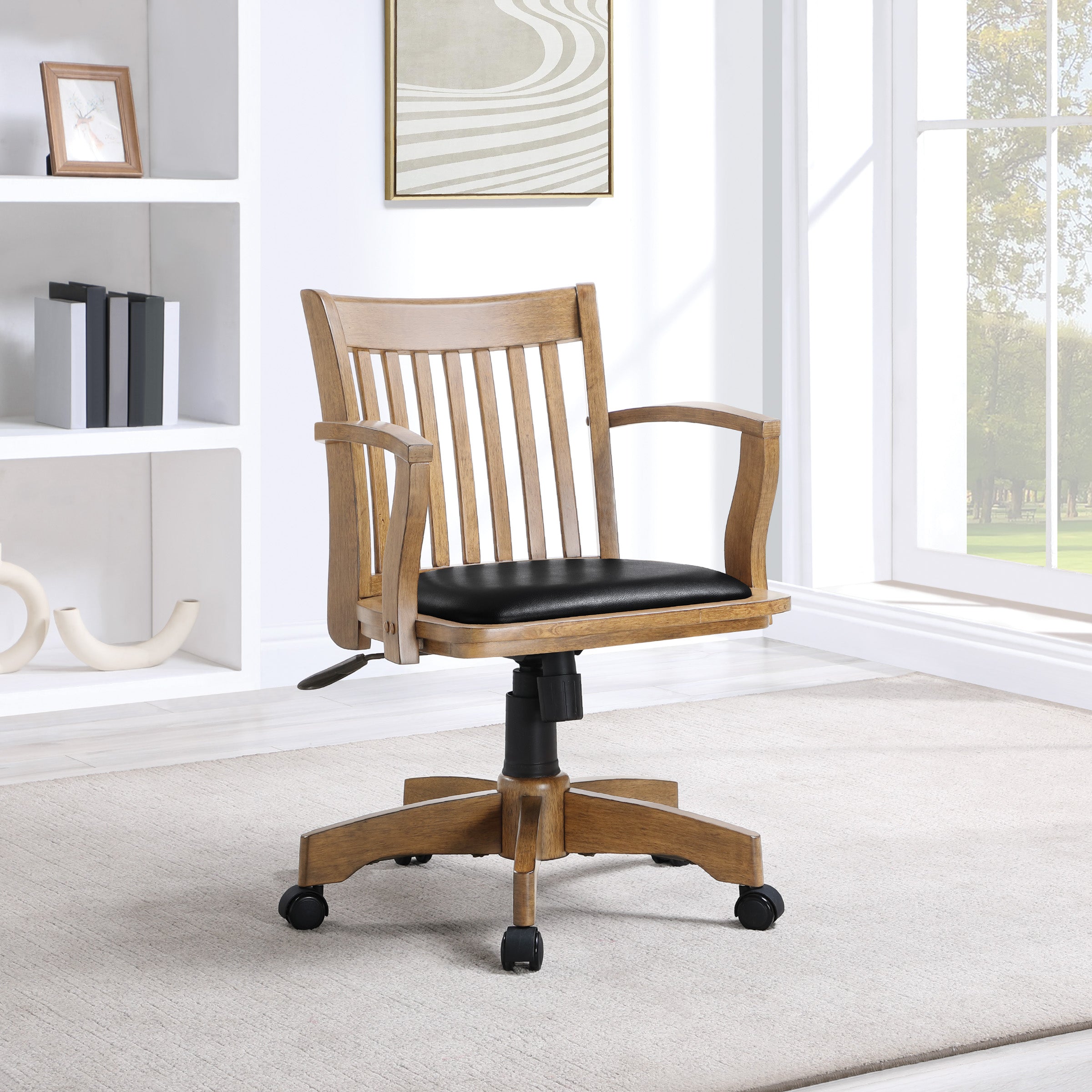 Deluxe Wood Banker's Chair - Medium Oak Black