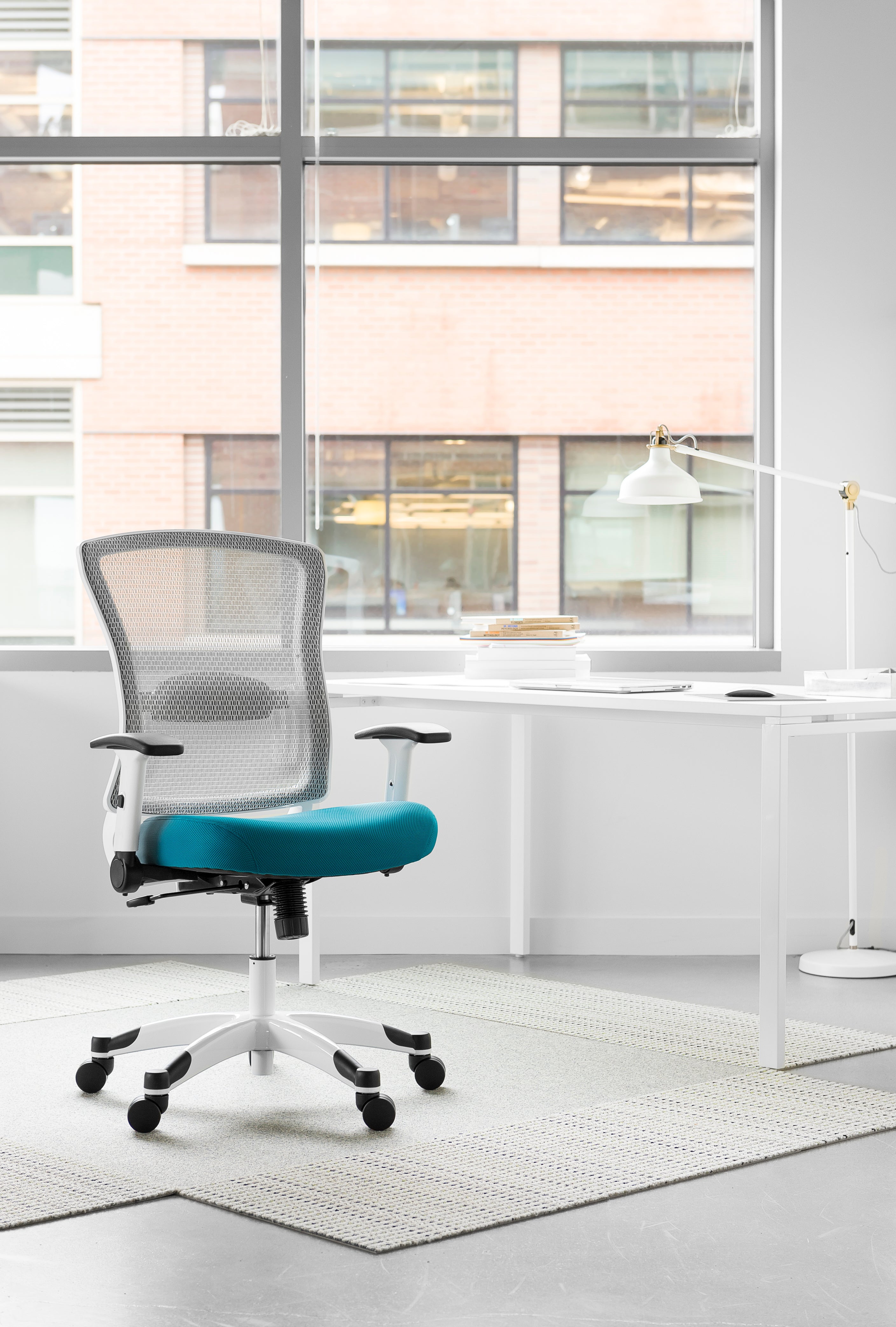 White Frame Managers Chair - Blue
