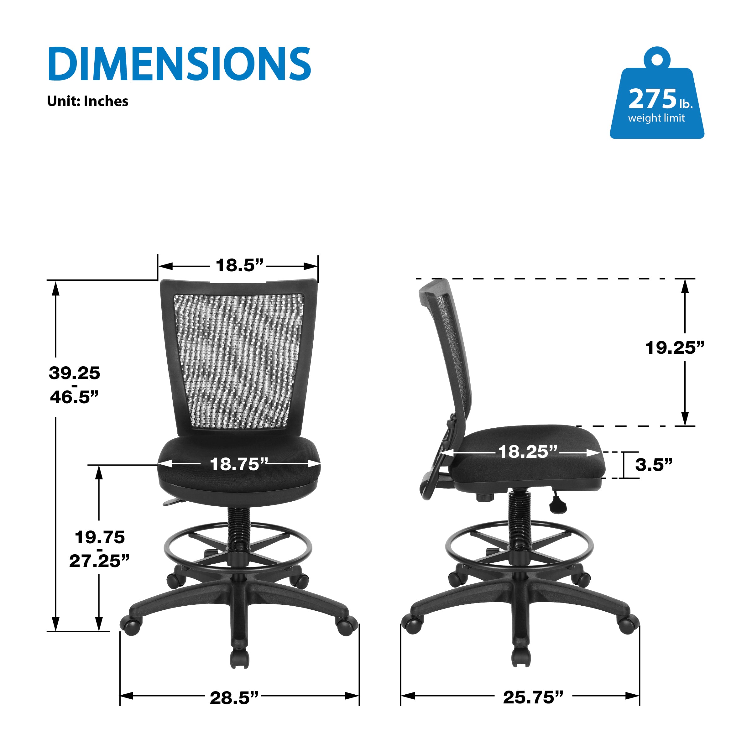 Soft Frame Drafting Chair - Coal