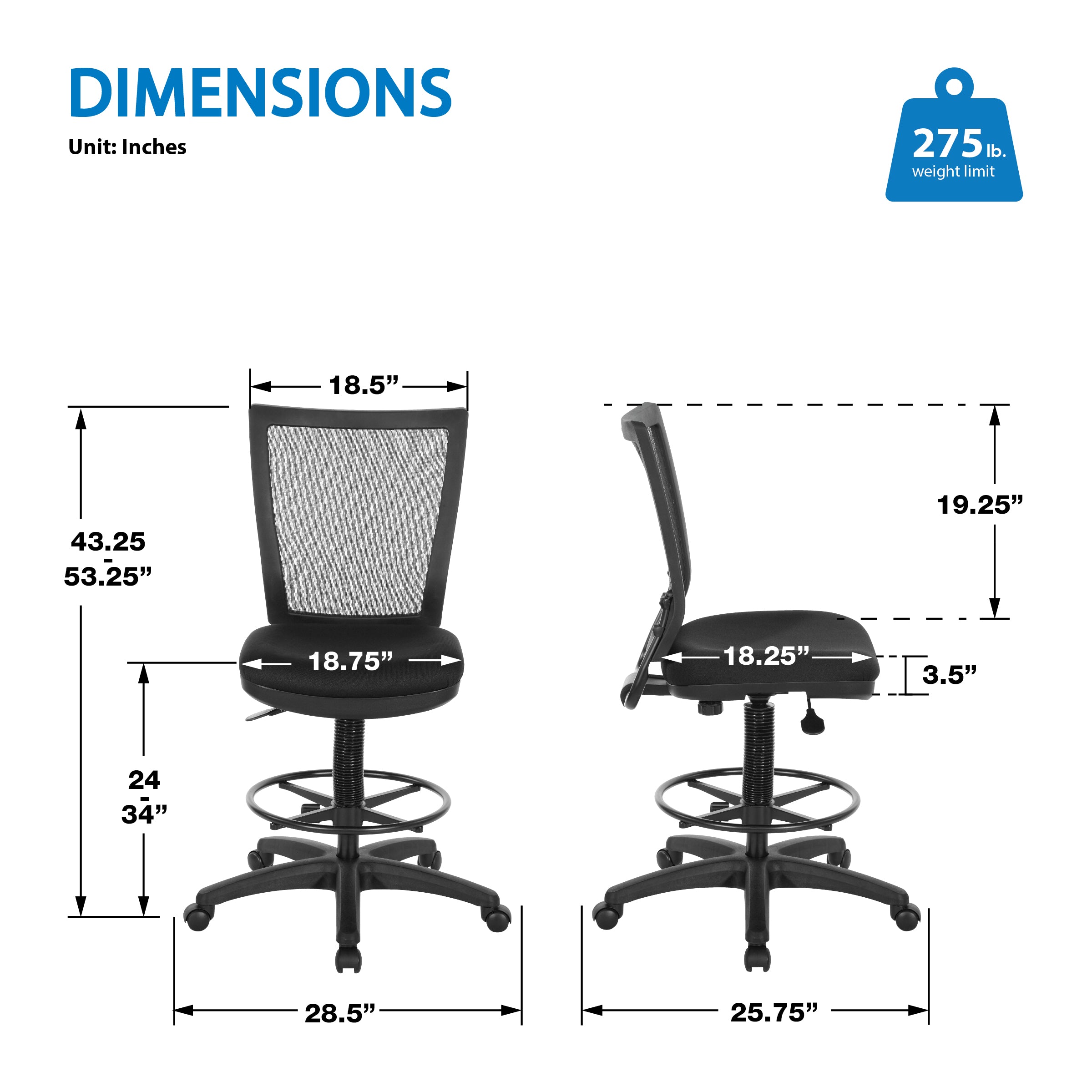 Soft Frame Drafting Chair - Coal