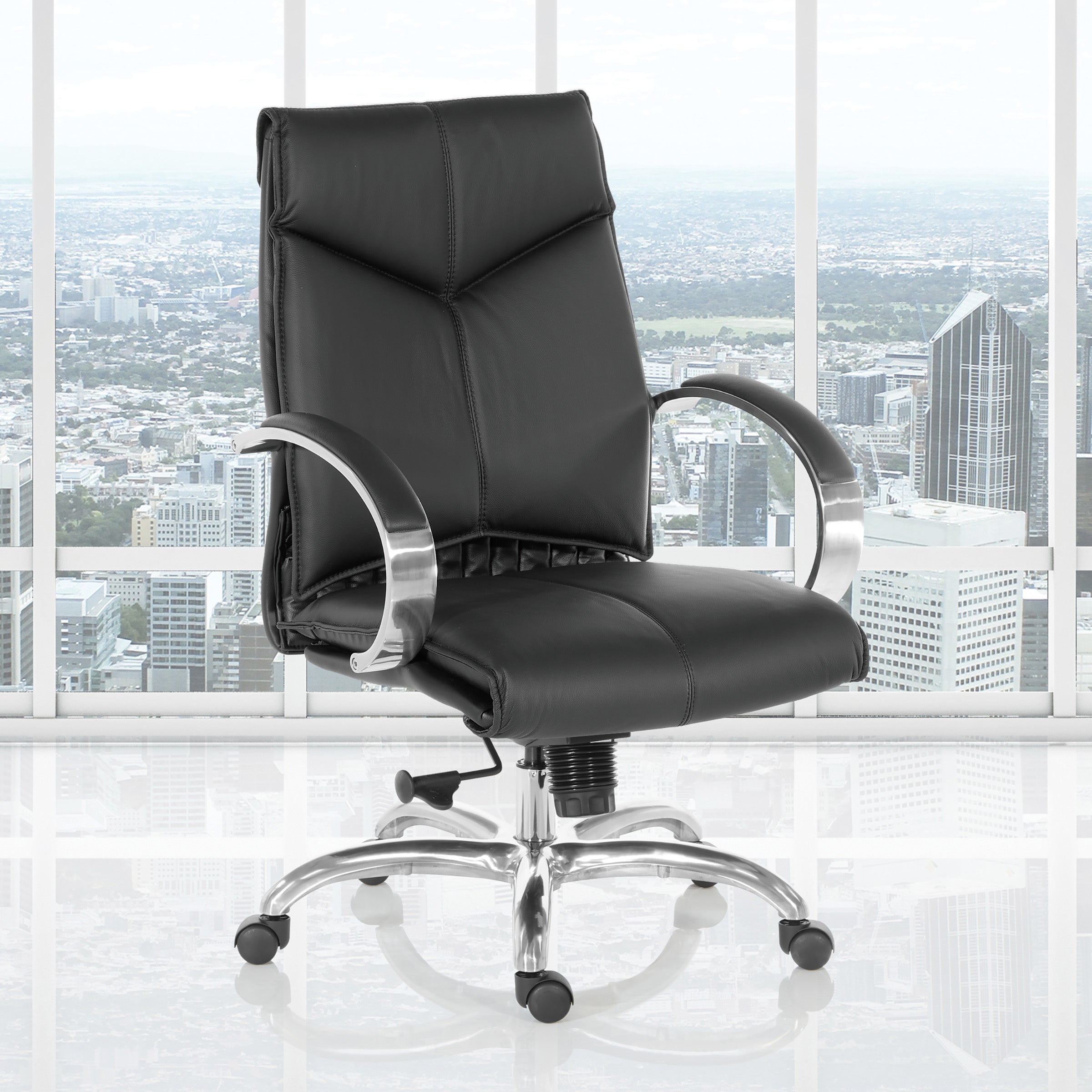 Deluxe Mid Back Black Lthr Chair - Black
