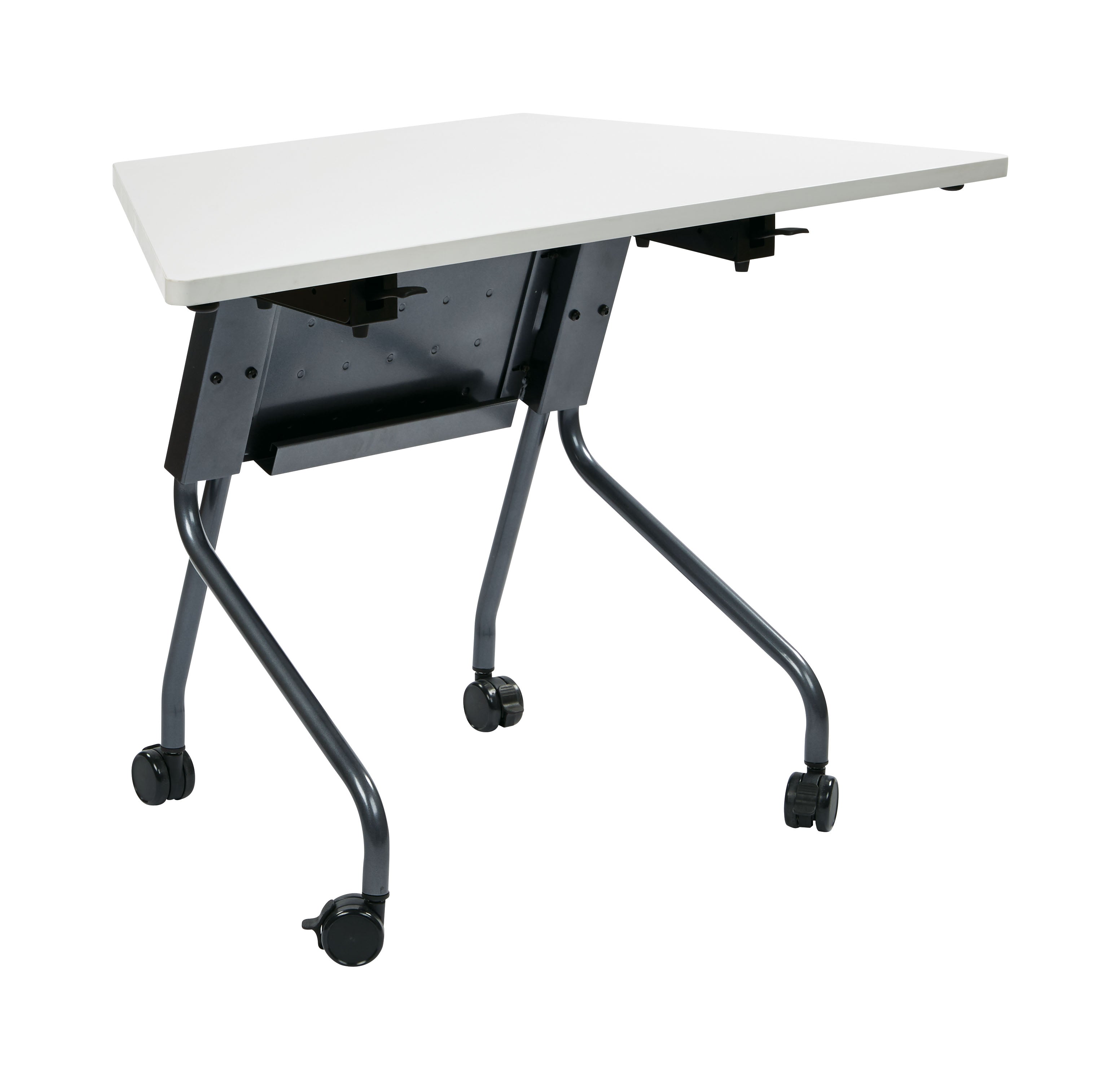 46.5" Wide Trapezoid Table - Titanium Frame, Grey Top
