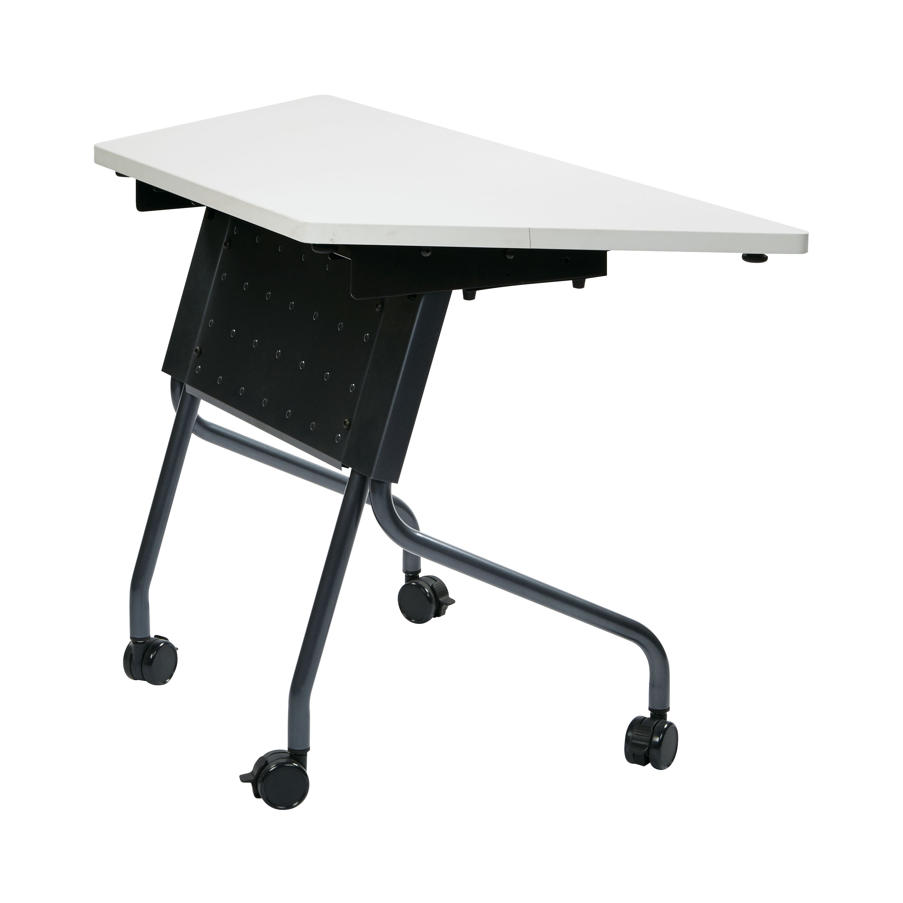46.5" Wide Trapezoid Table - Titanium Frame, Grey Top