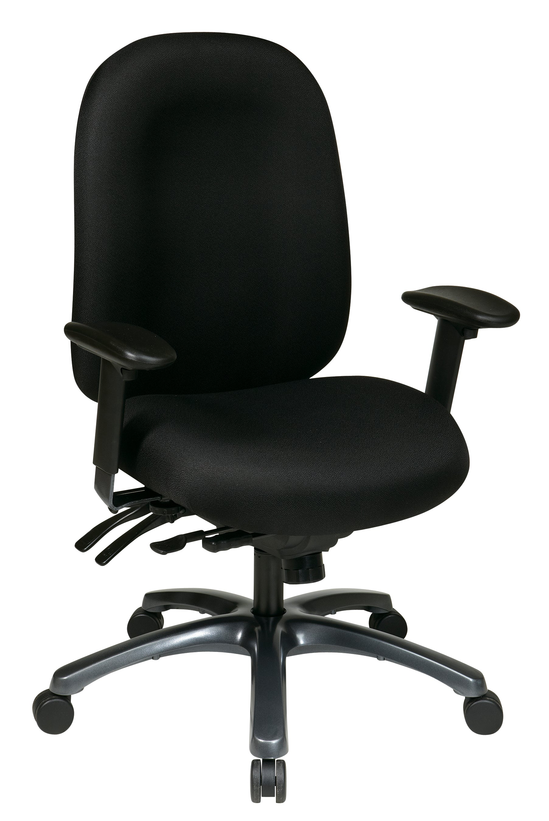 Multi-Function High Back Chair with Seat Slider and Titanium Finish Base - Black