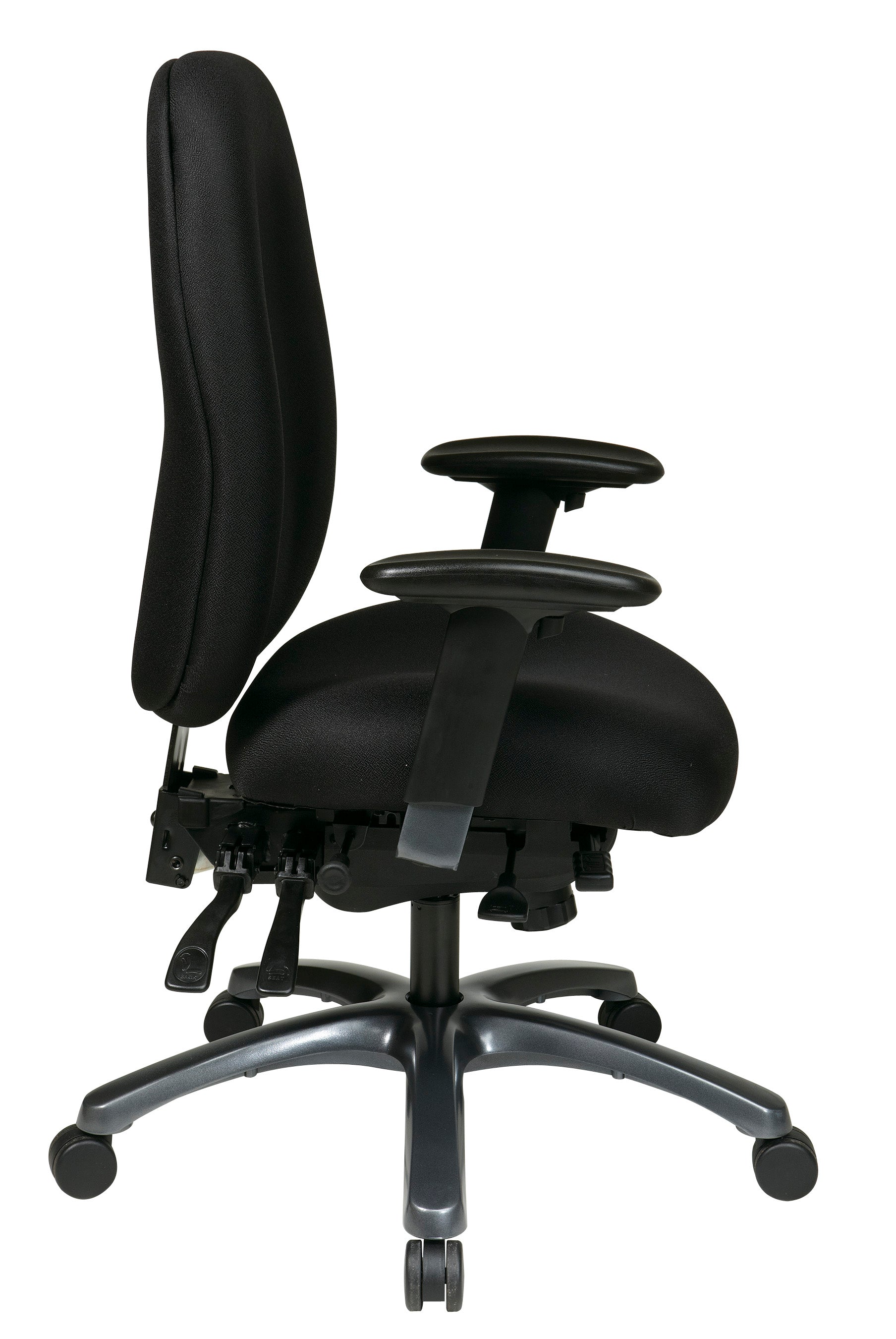 Multi-Function High Back Chair with Seat Slider and Titanium Finish Base - Black