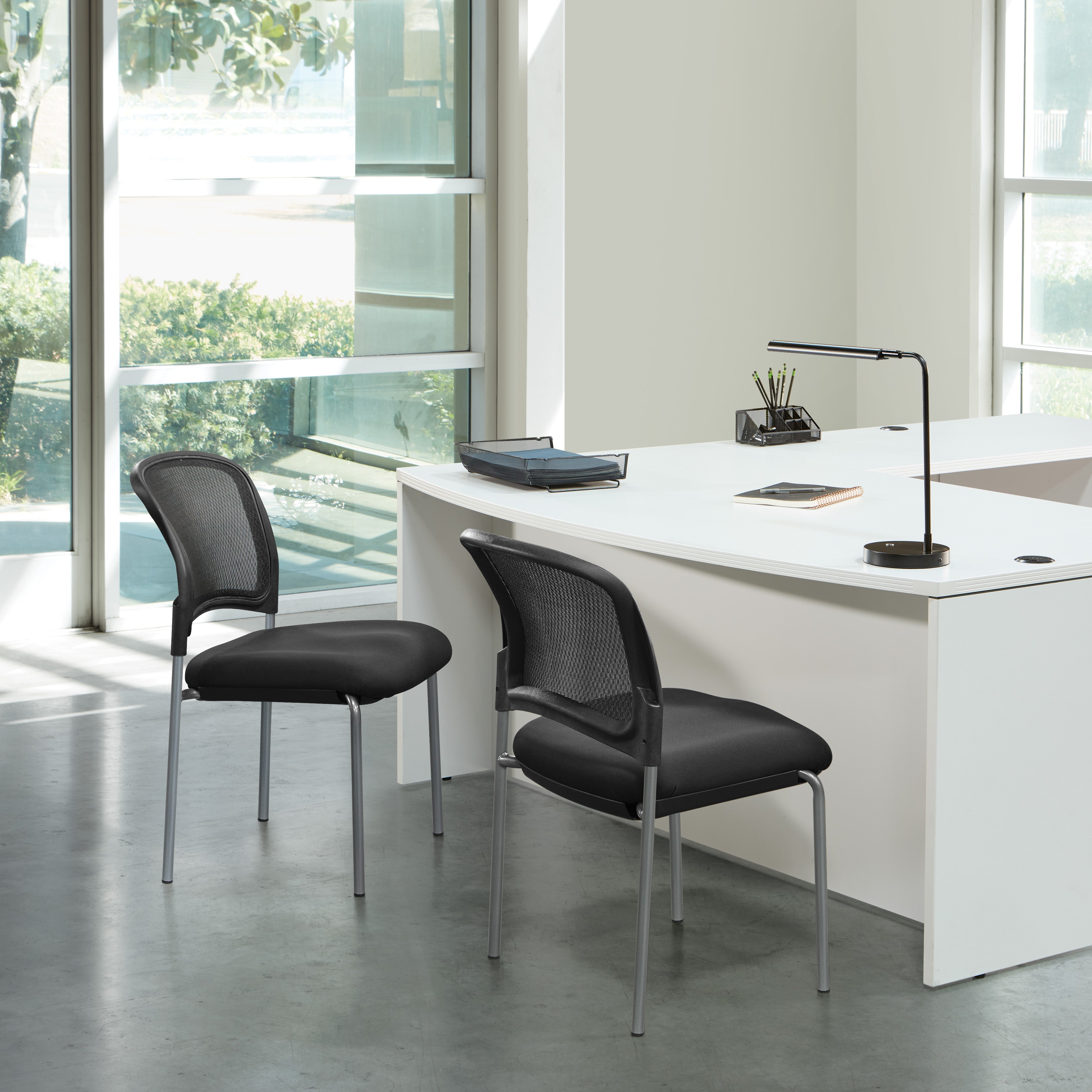 Titanium Finish Black Visitors Chair with ProGrid® Back and Straight Legs - Coal