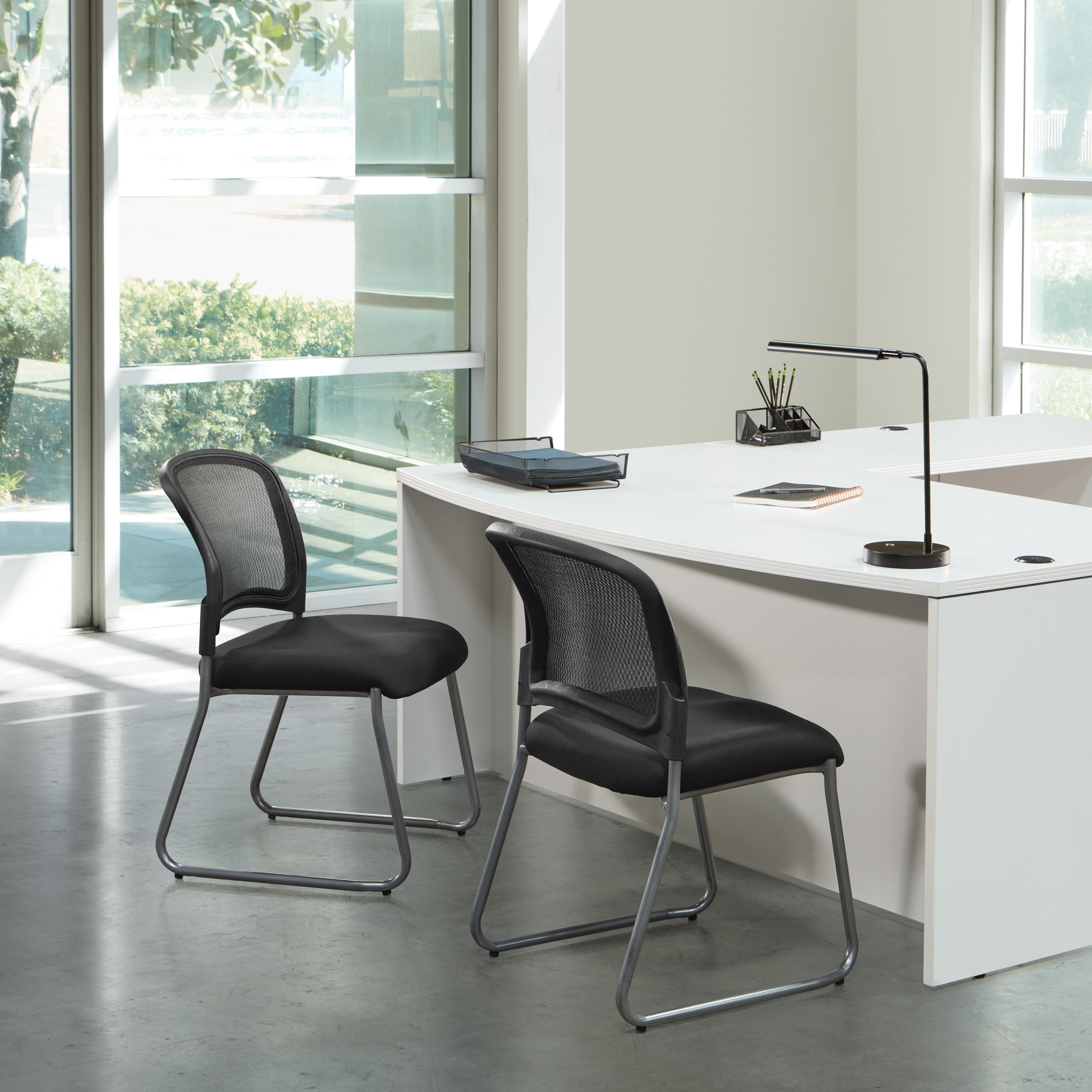 Titanium Finish Black Visitors Chair with ProGrid® Back and Sled Base - Coal