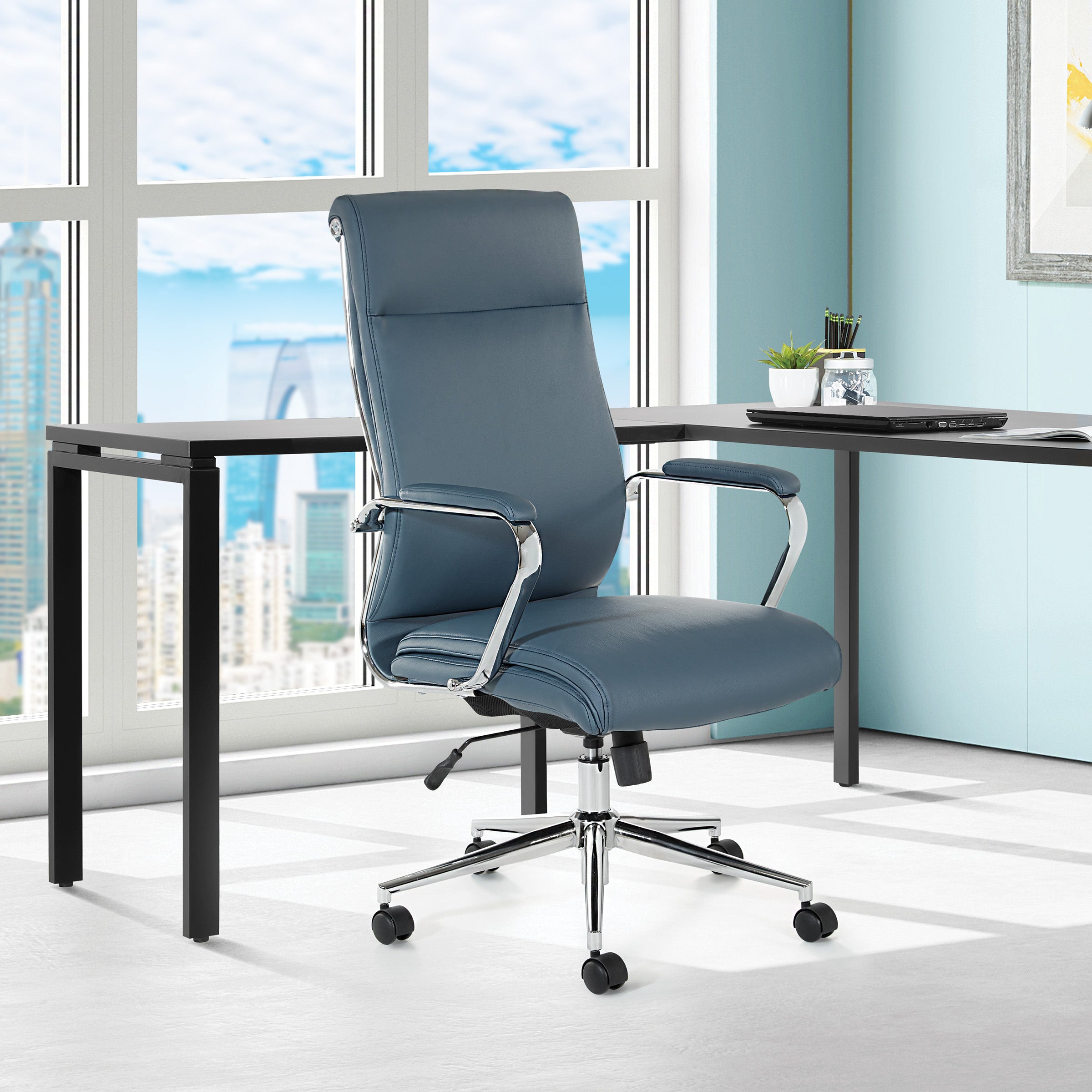 High Bk Silver Ion Technology Fabric Chair - Dillon Blue