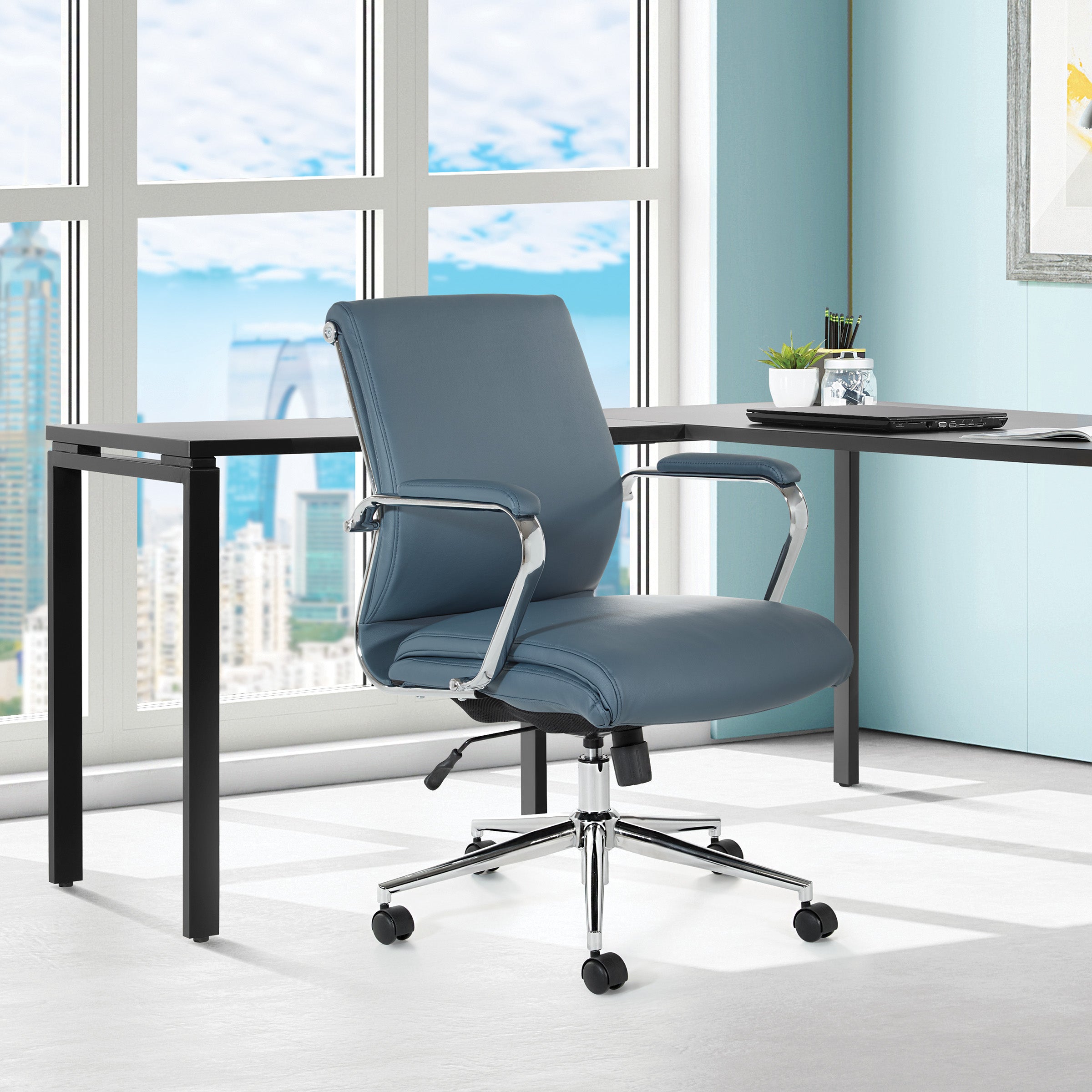 Mid Bk Silver Ion Technology Fabric Chair - Dillon Blue