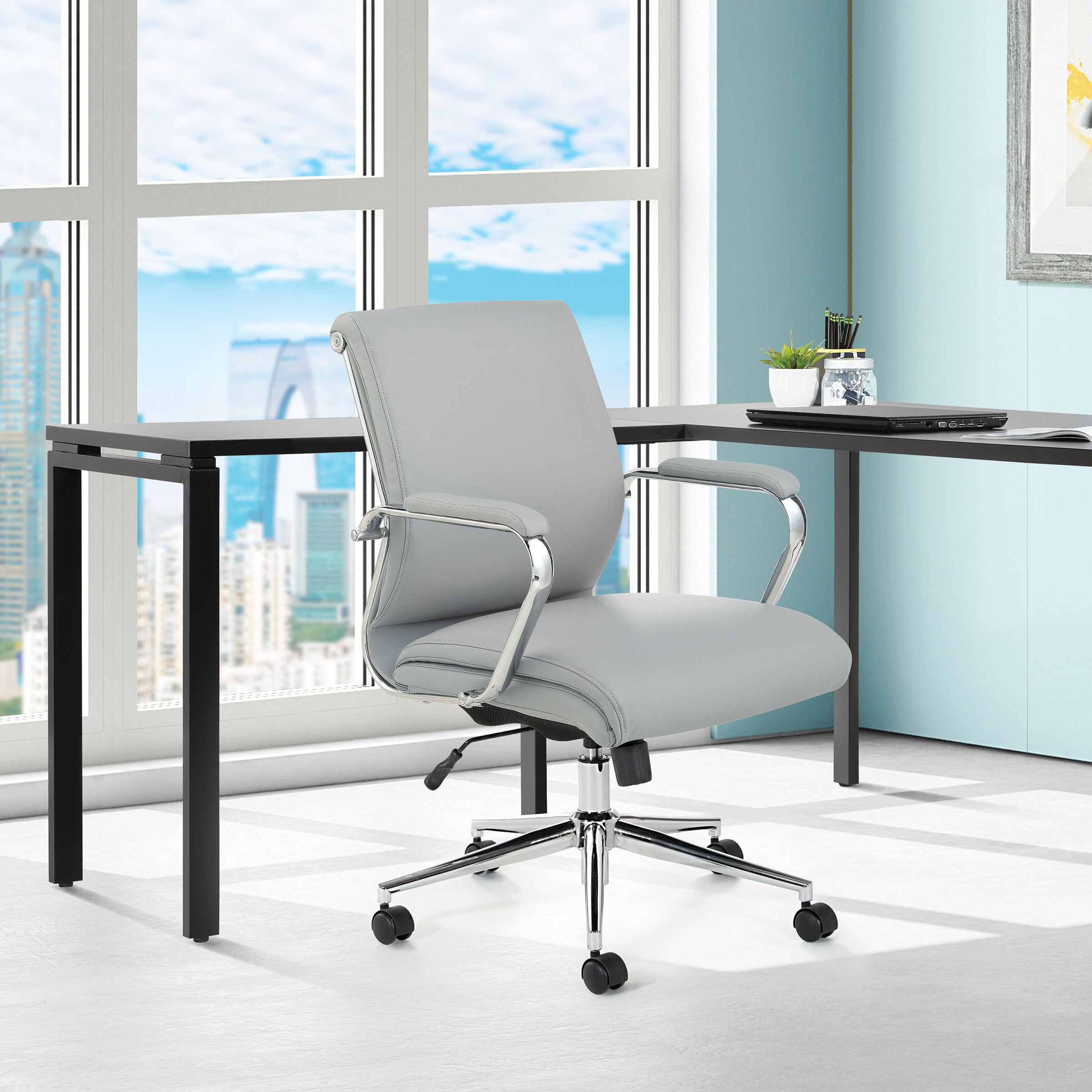 Mid Bk Silver Ion Technology Fabric Chair - Dillon Black