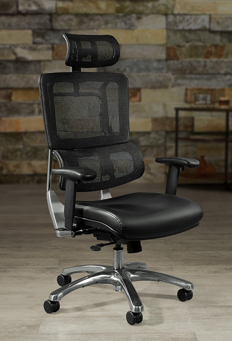 Vertical Black Mesh Back Chair with Headrest - Black