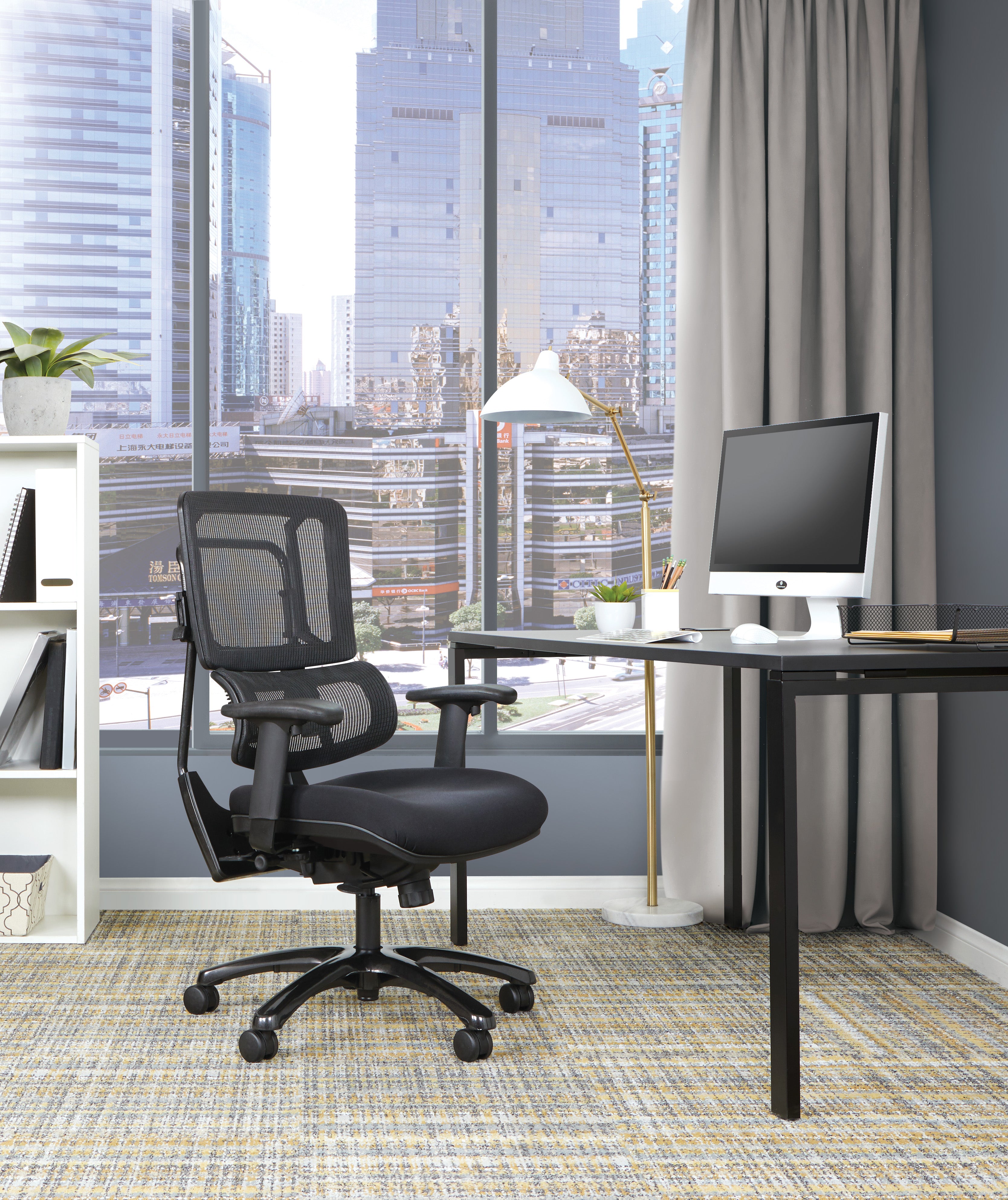 Vertical Black Mesh Back Chair with - Black