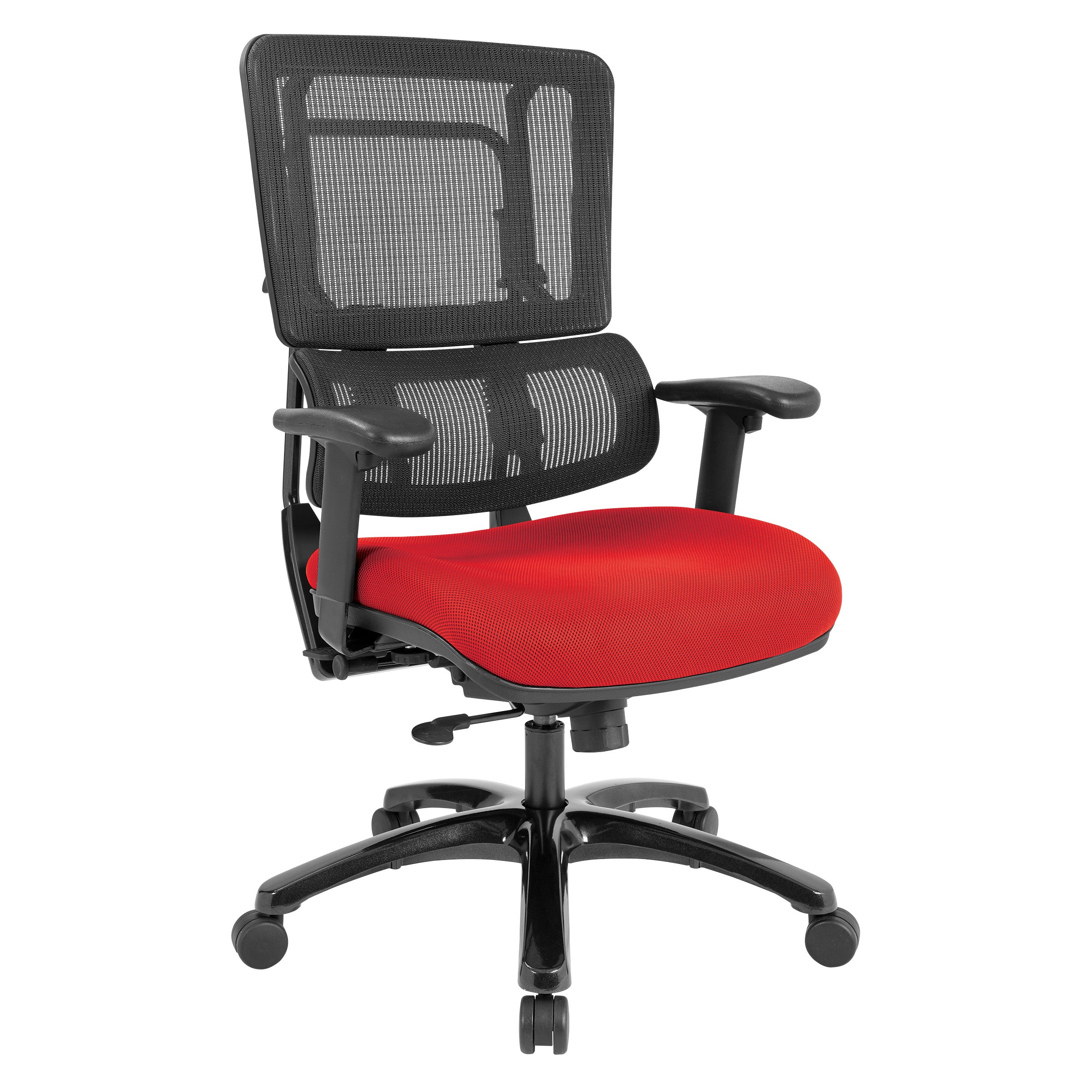 Vertical Black Mesh Back Chair with Shiny Black Base - Red