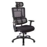 Vertical Black Mesh Back Chair with Shiny Black Base and Headrest - Black