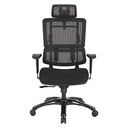 Vertical Black Mesh Back Chair with Shiny Black Base and Headrest - Black