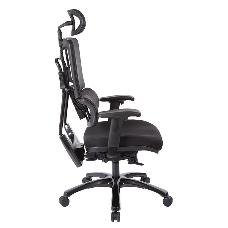 Vertical Black Mesh Back Chair with Shiny Black Base and Headrest - Black
