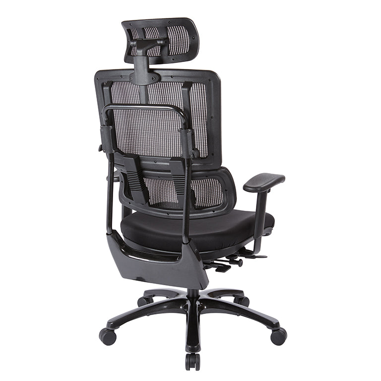 Vertical Black Mesh Back Chair with Shiny Black Base and Headrest - Black