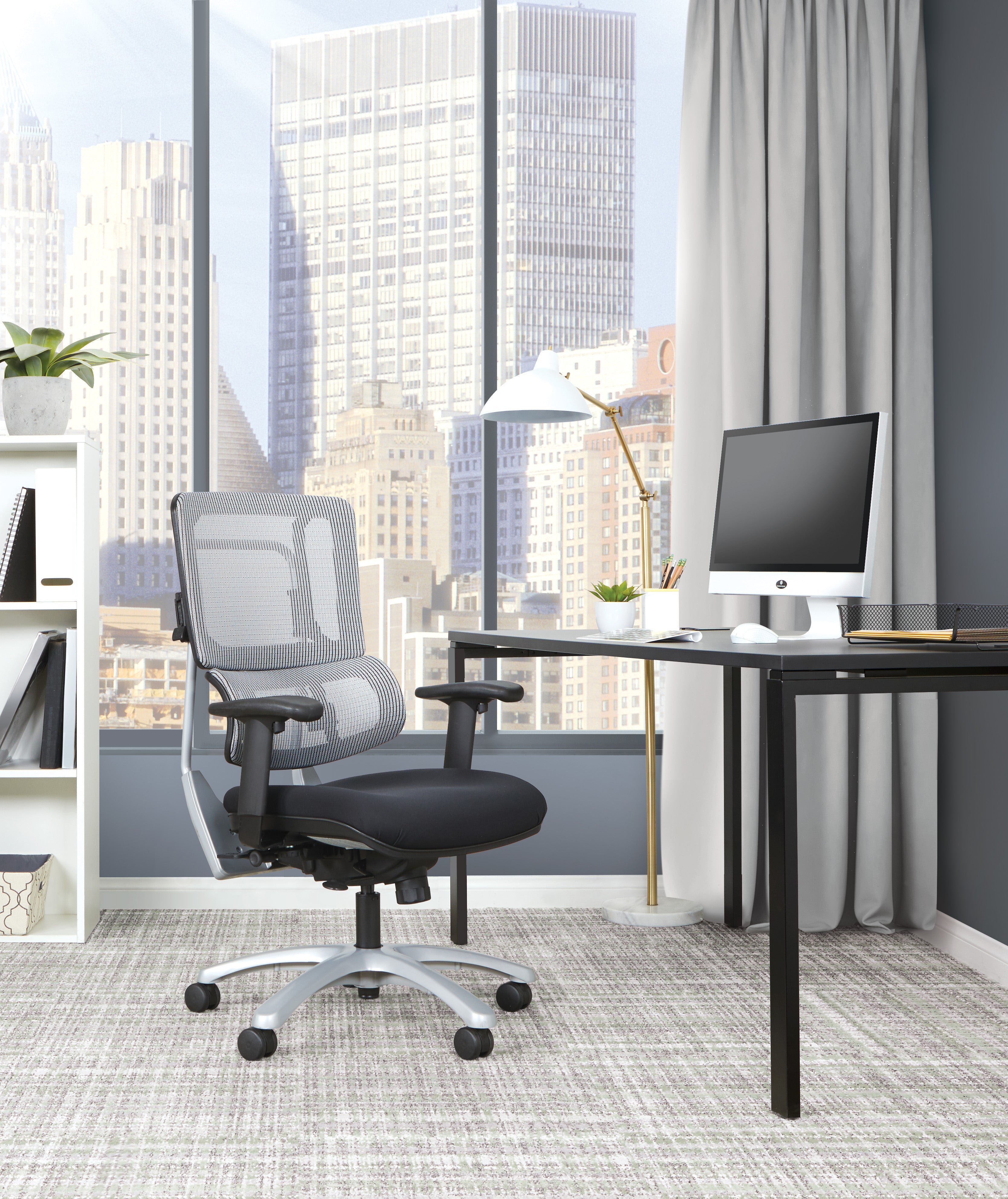 Vertical Grey Mesh Back Chair  - Black