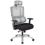 Vertical Grey Mesh Back Chair with Silver Base with headrest - Black
