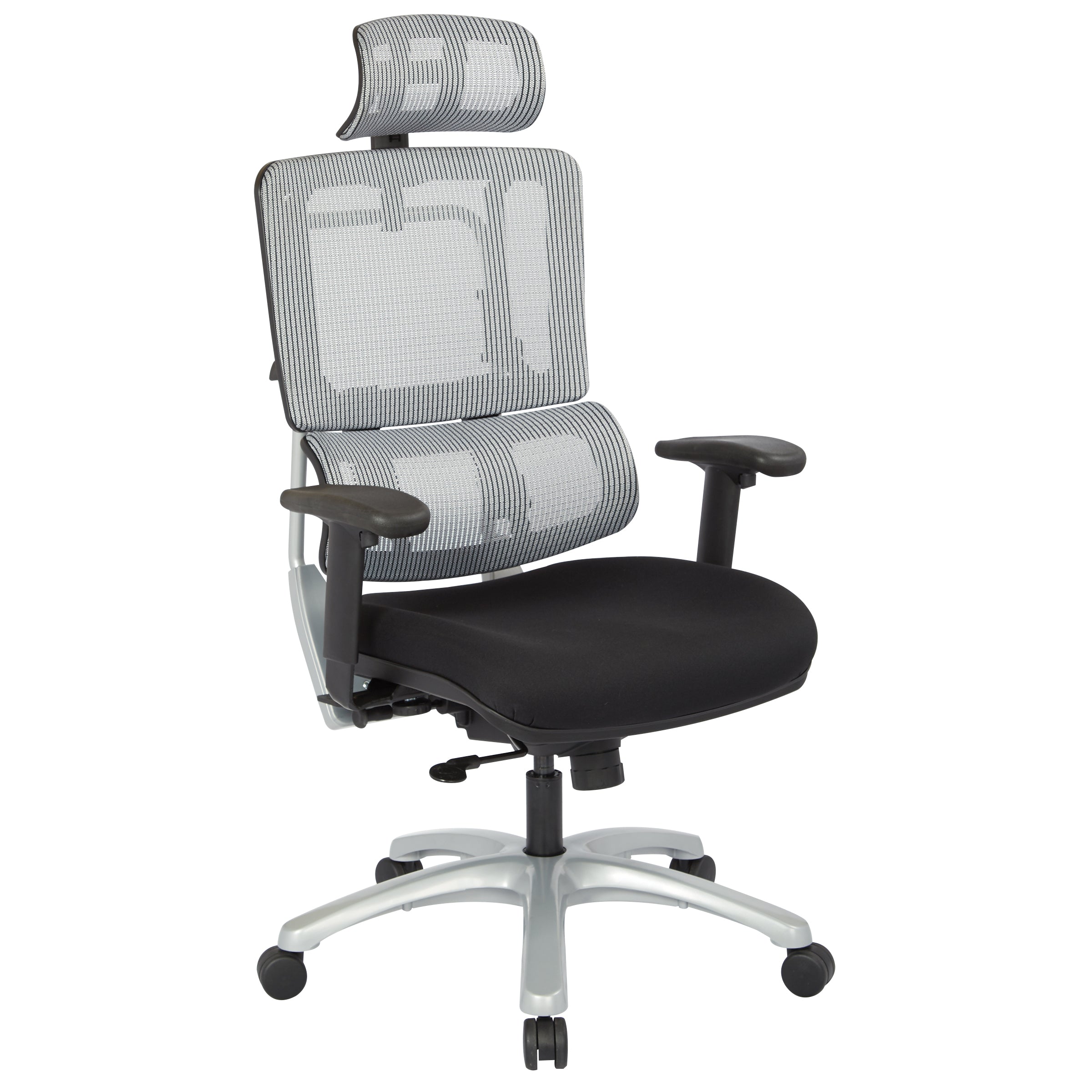 Vertical Grey Mesh Back Chair with Silver Base with headrest - Black