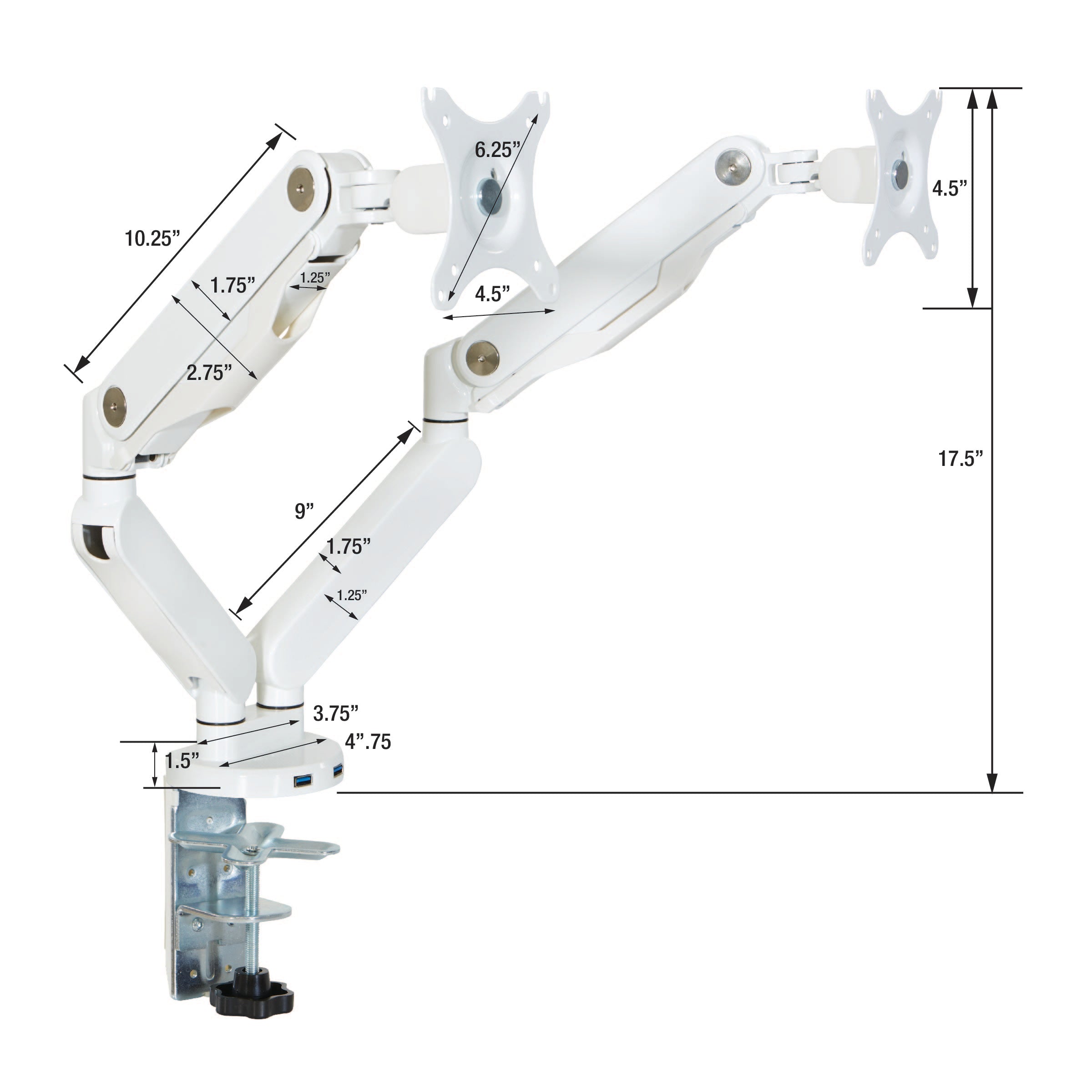 Double Monitor Arm 17"-30" - White