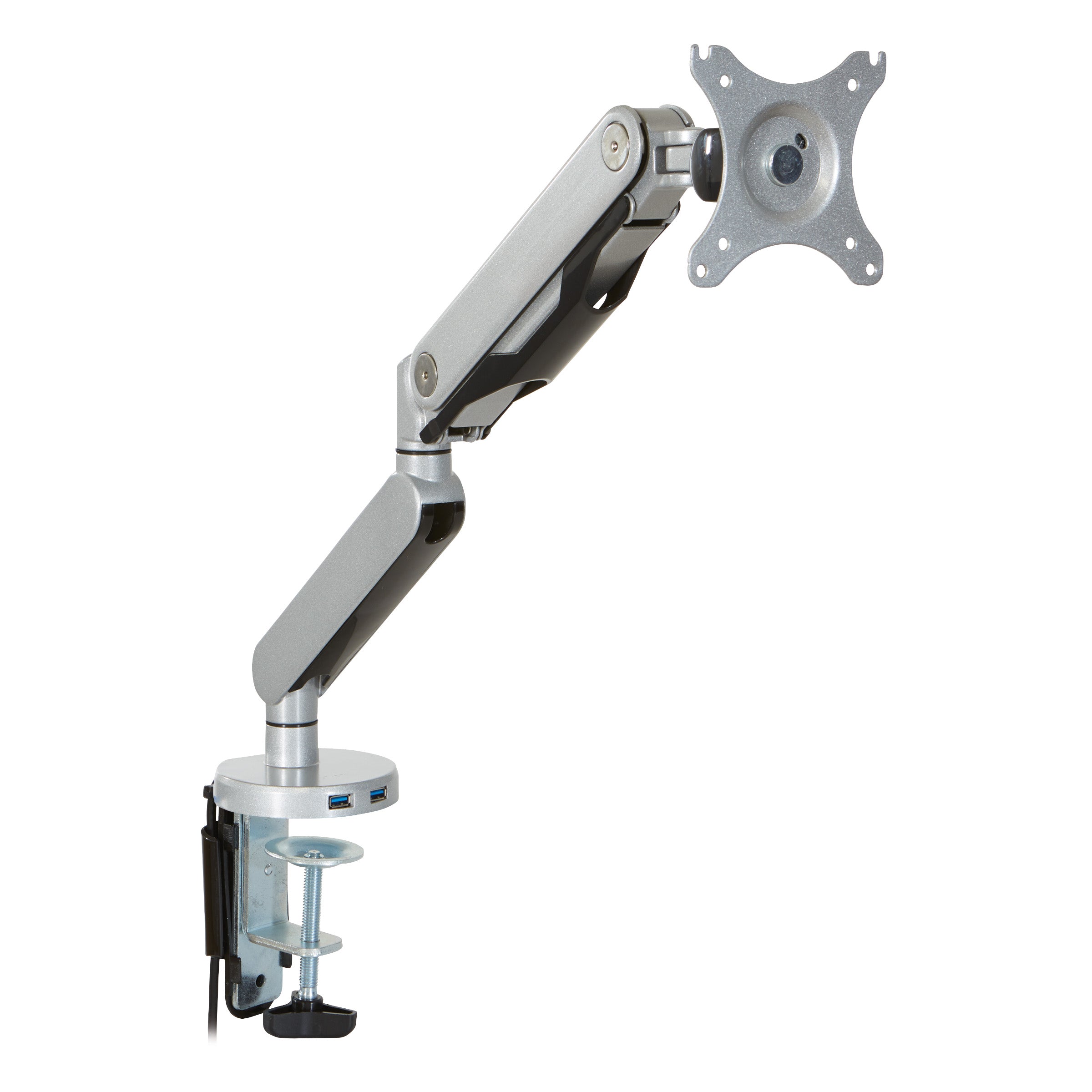 Single Monitor Arm with USB  - Silver