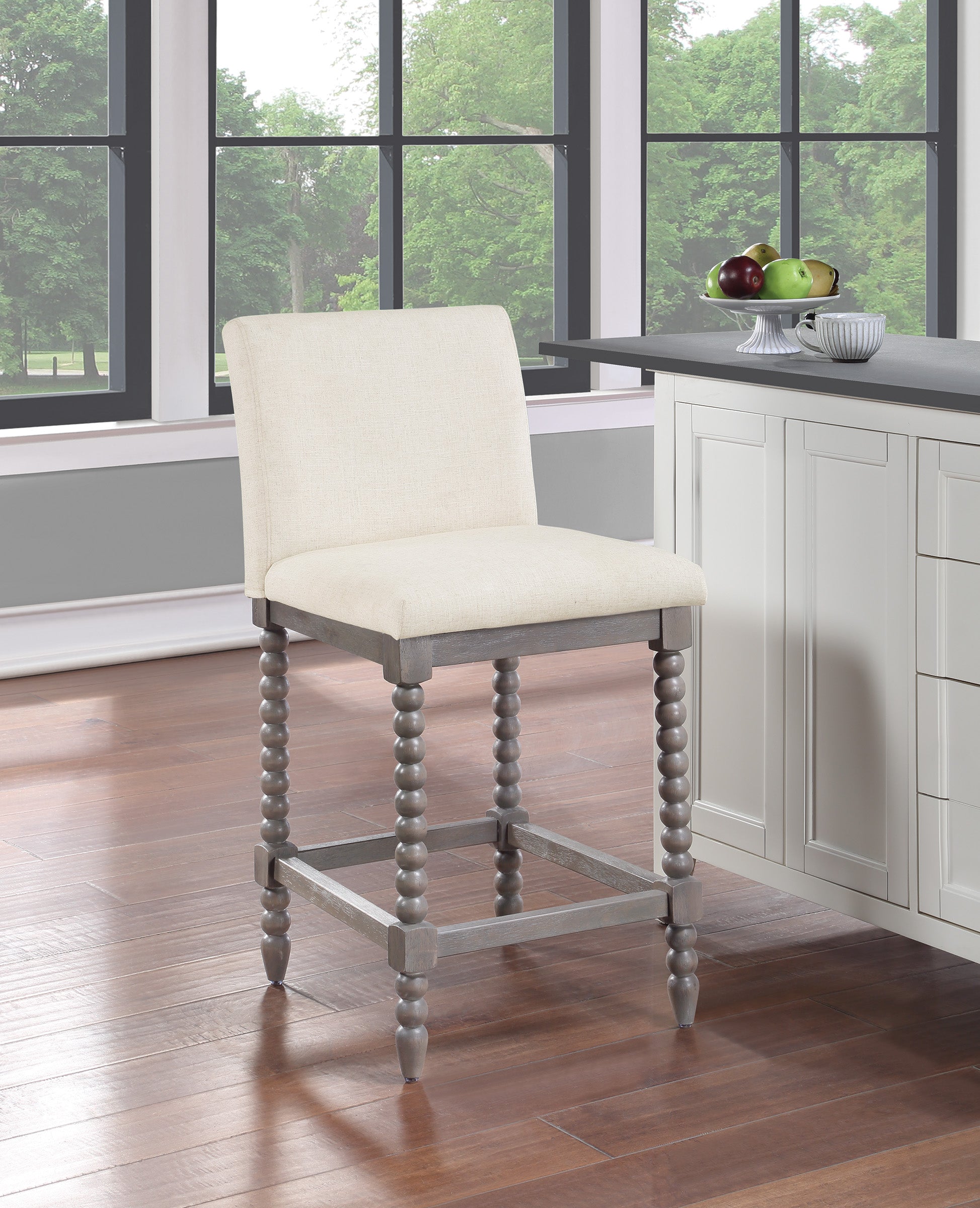 Abbott 26" Spindle Stool - Linen / Brushed Grey