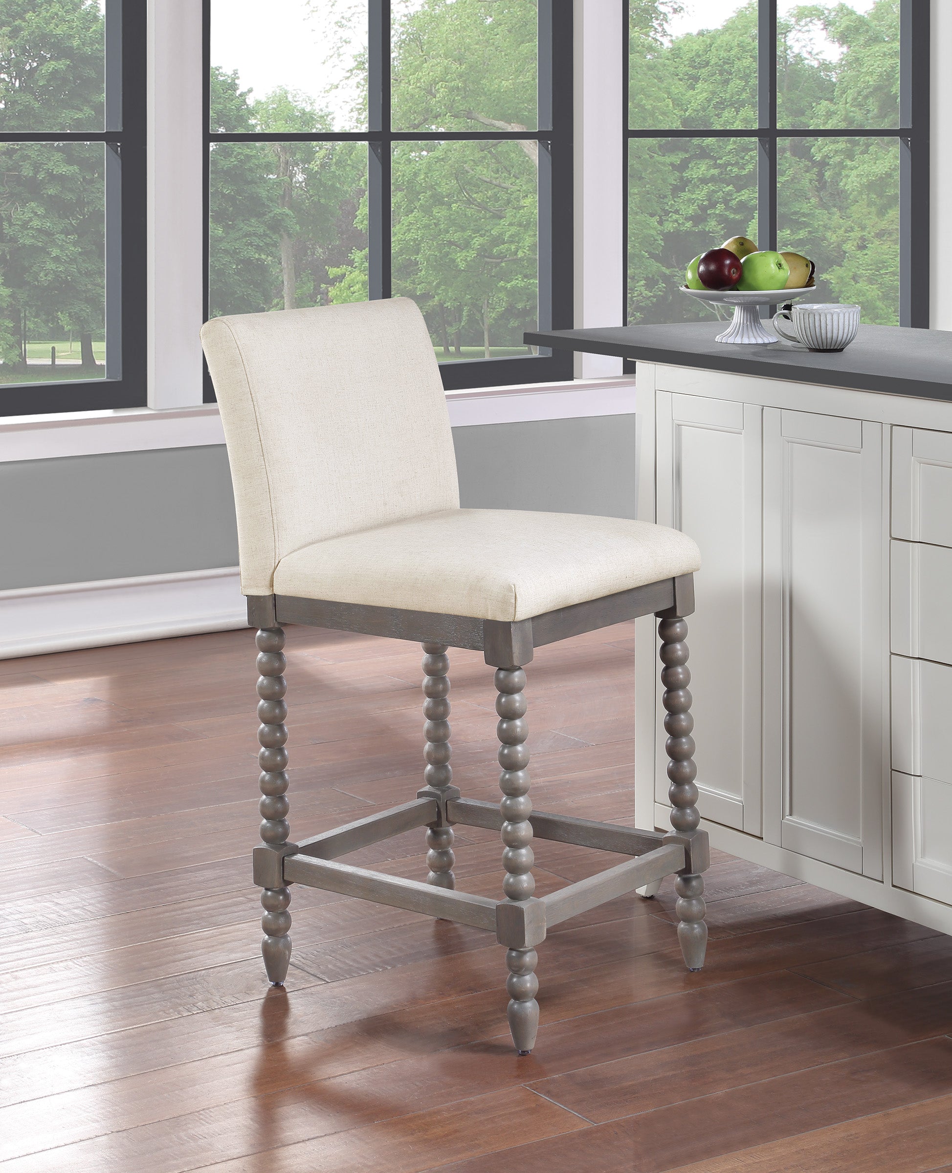 Abbott 26" Spindle Stool - Linen / Brushed Grey