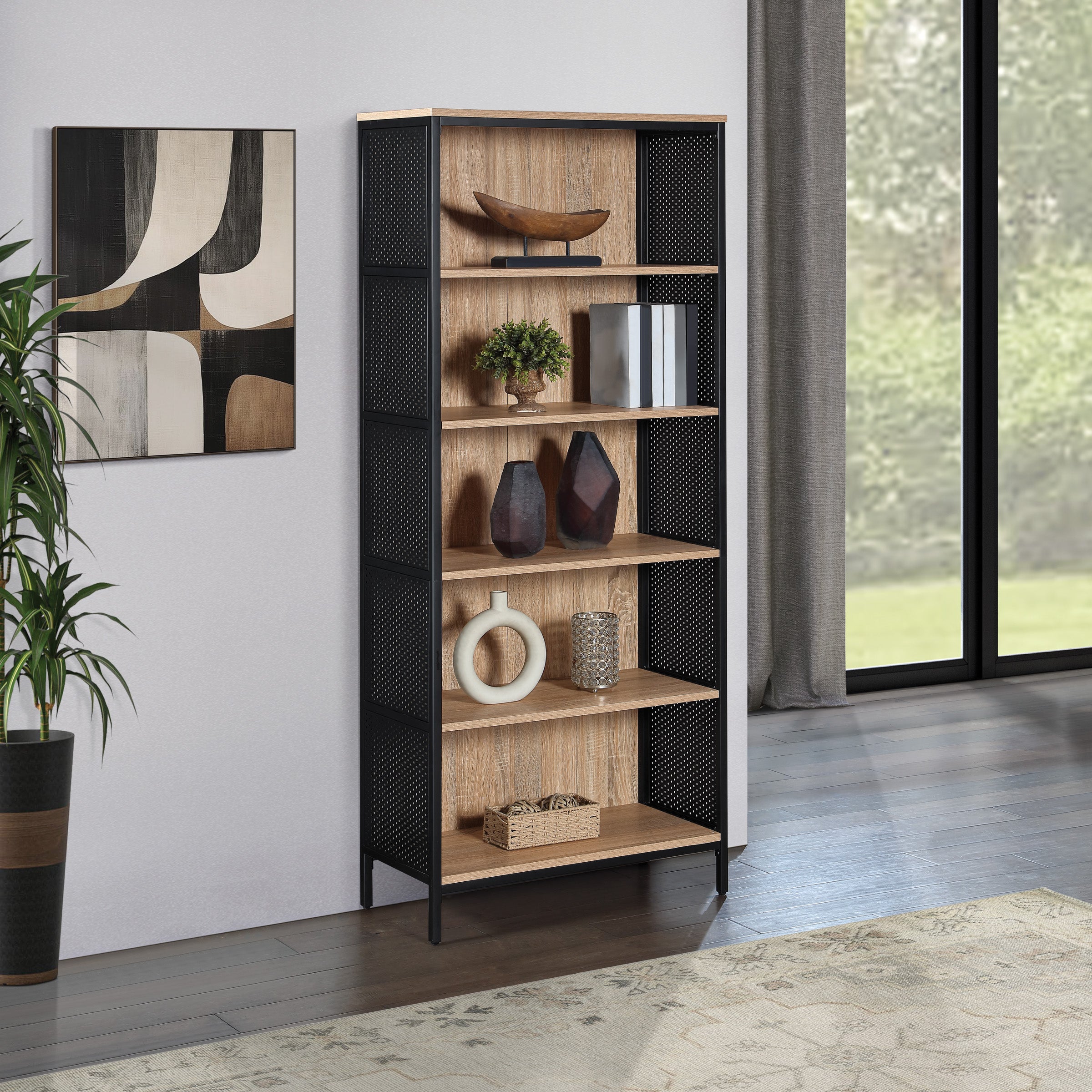 Ace 72” 5-Shelf Bookcase in Rustic Oak Finish