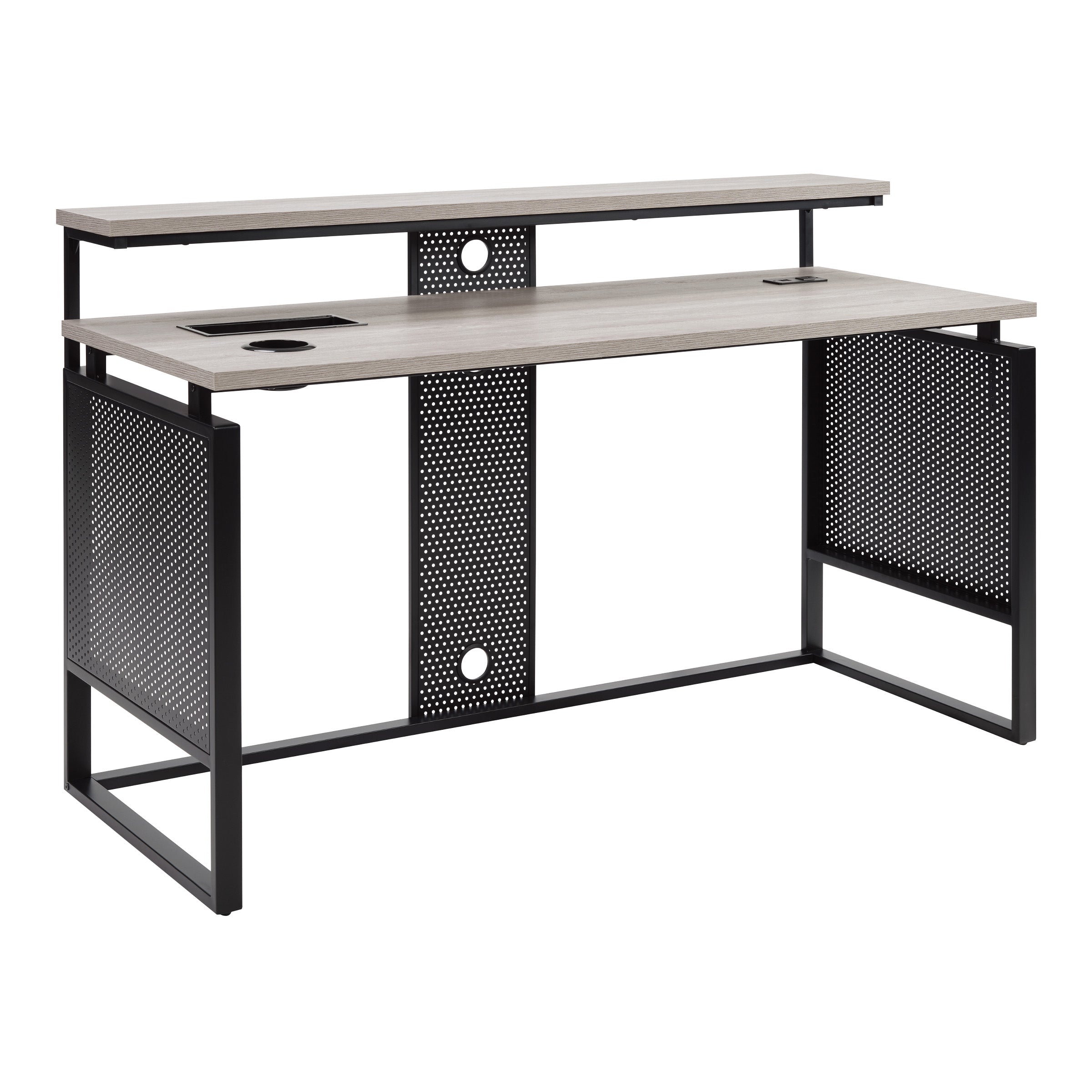 Ace 60" Desk with Hutch in Grey Taupe Top and Matte Black Frame