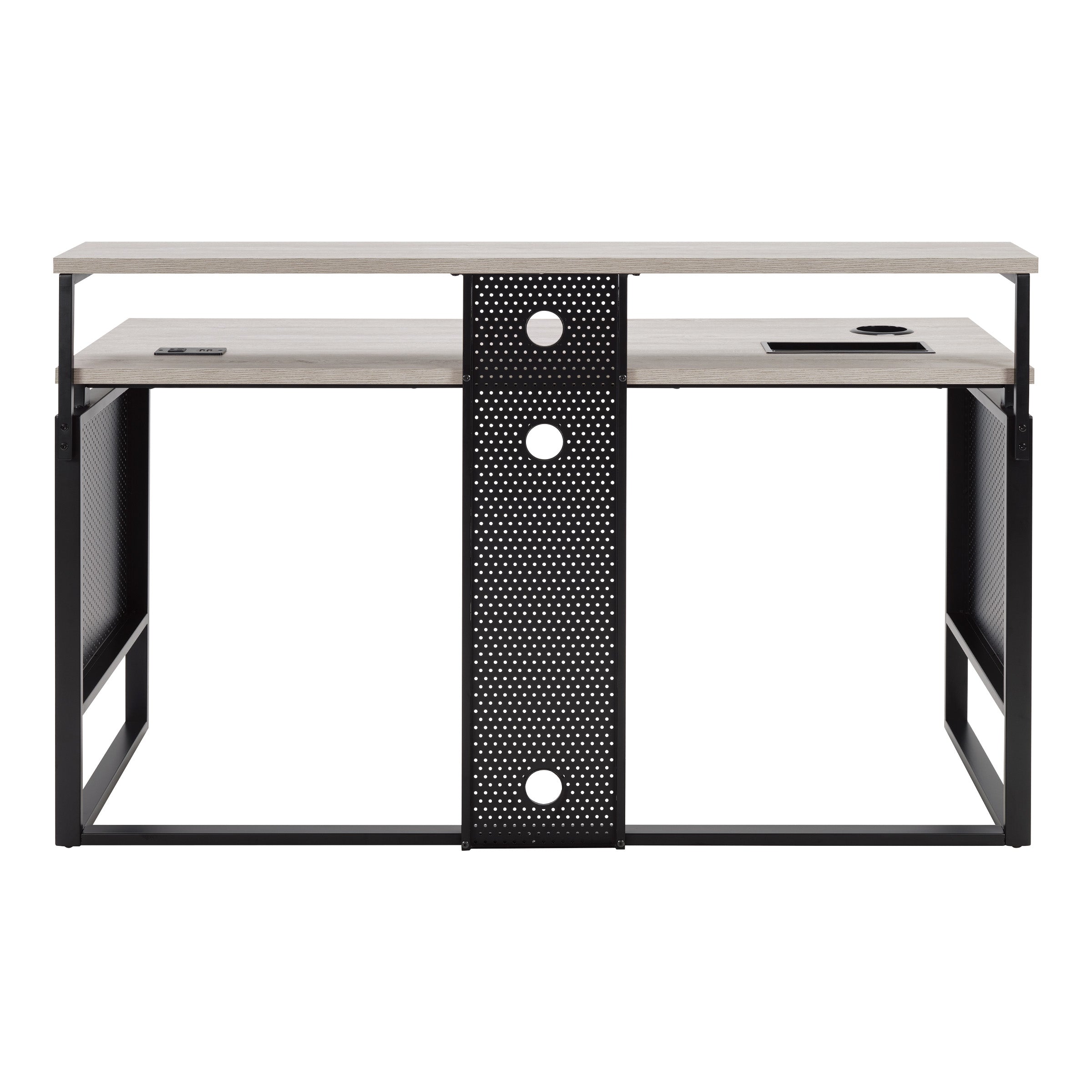 Ace 60" Desk with Hutch in Grey Taupe Top and Matte Black Frame