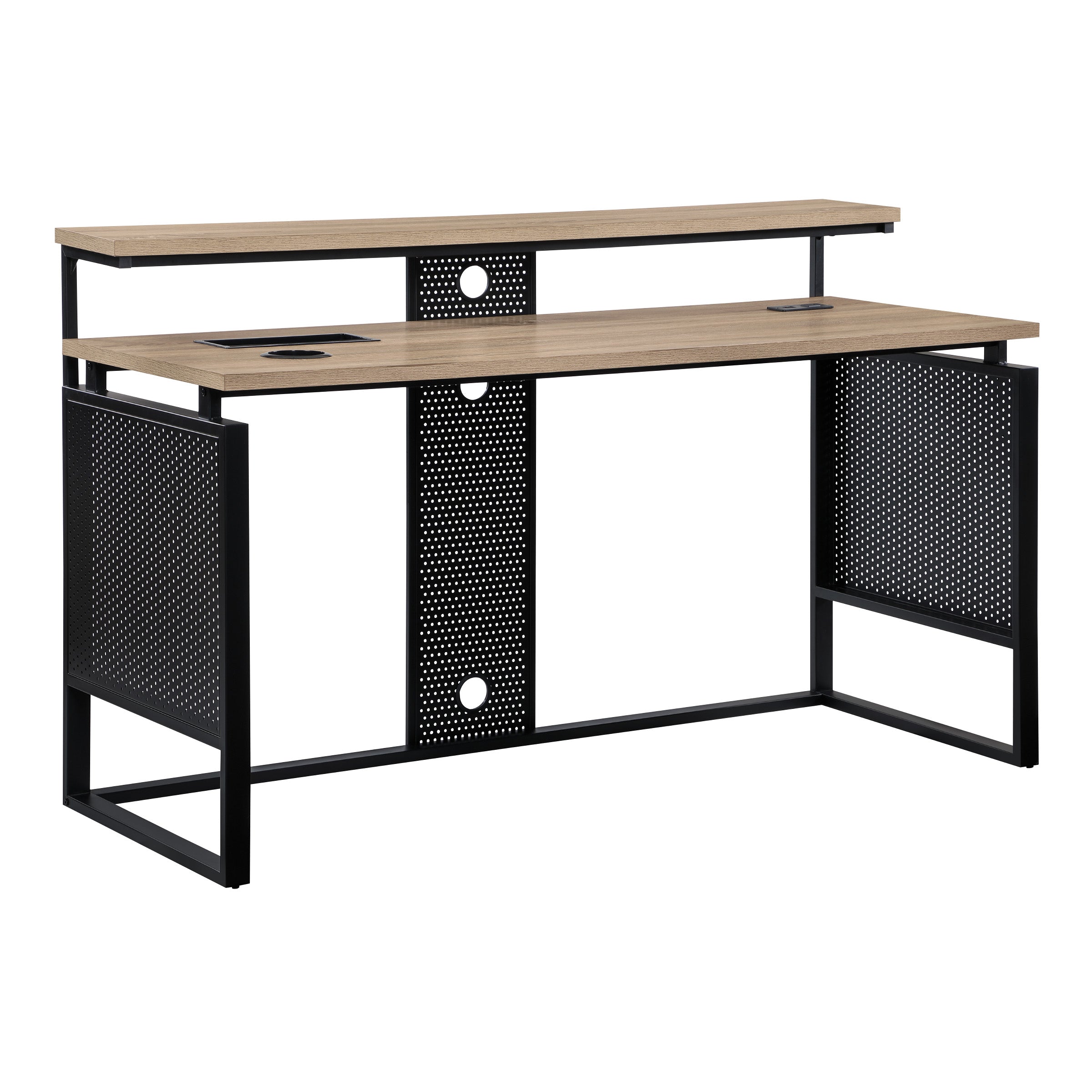 ACE 60" Desk with Hutch Shelf - River Oak/Black