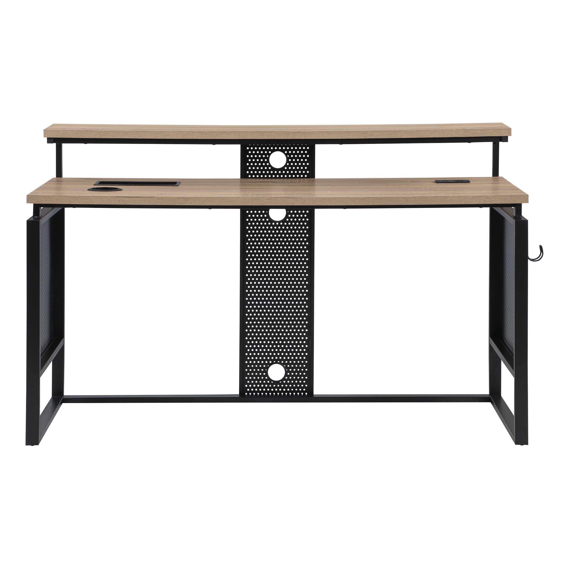 ACE 60" Desk with Hutch Shelf - River Oak/Black