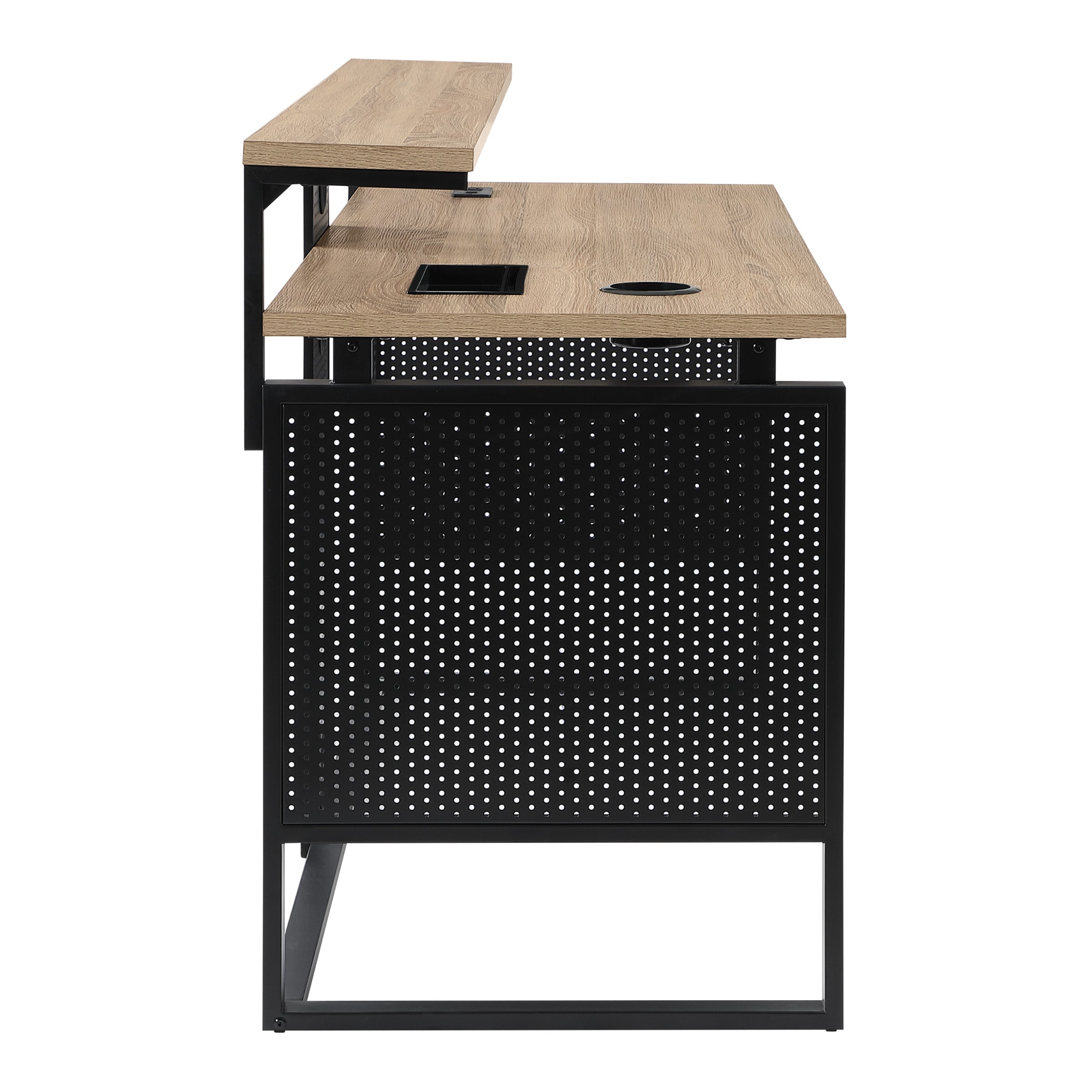 ACE 60" Desk with Hutch Shelf - River Oak/Black