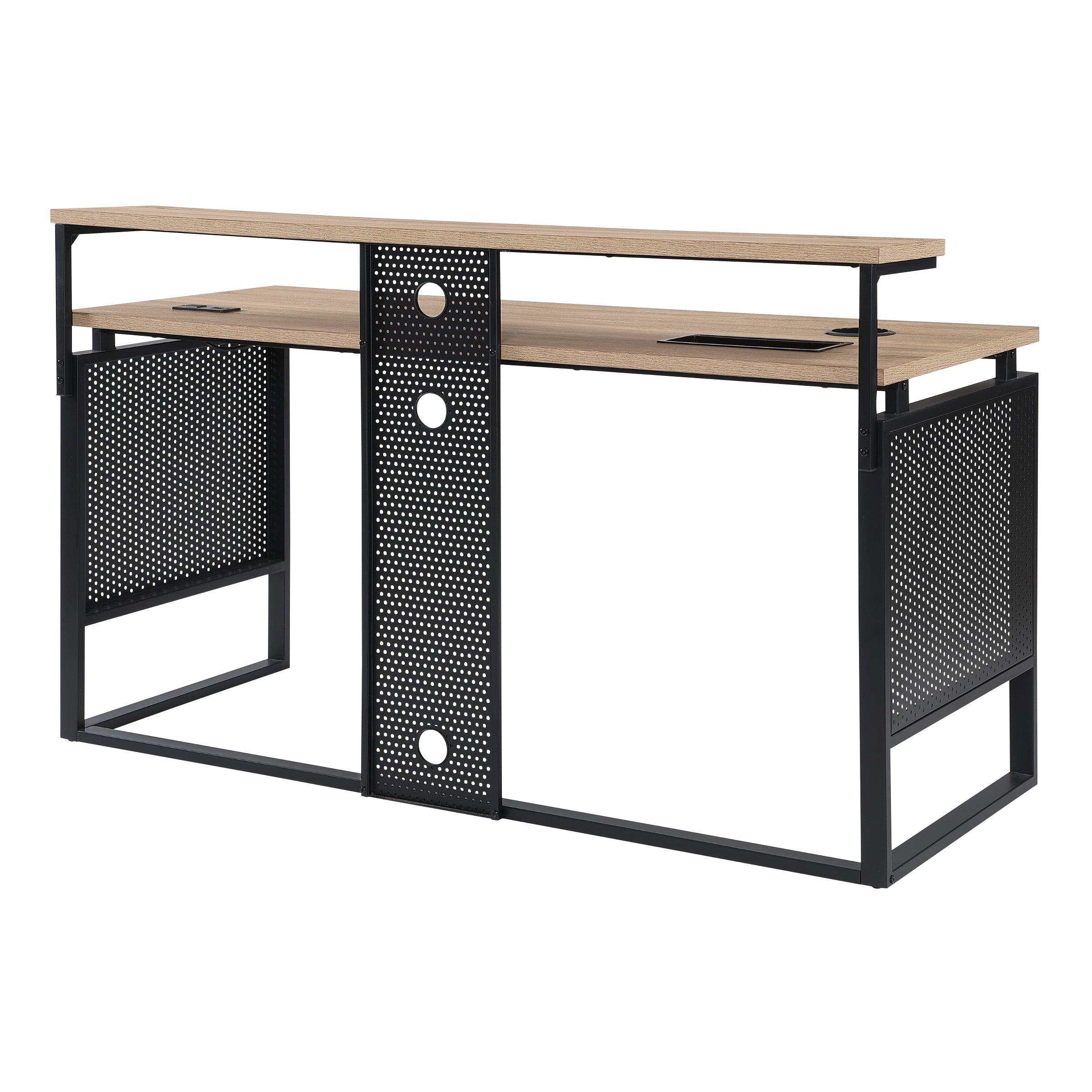 ACE 60" Desk with Hutch Shelf - River Oak/Black