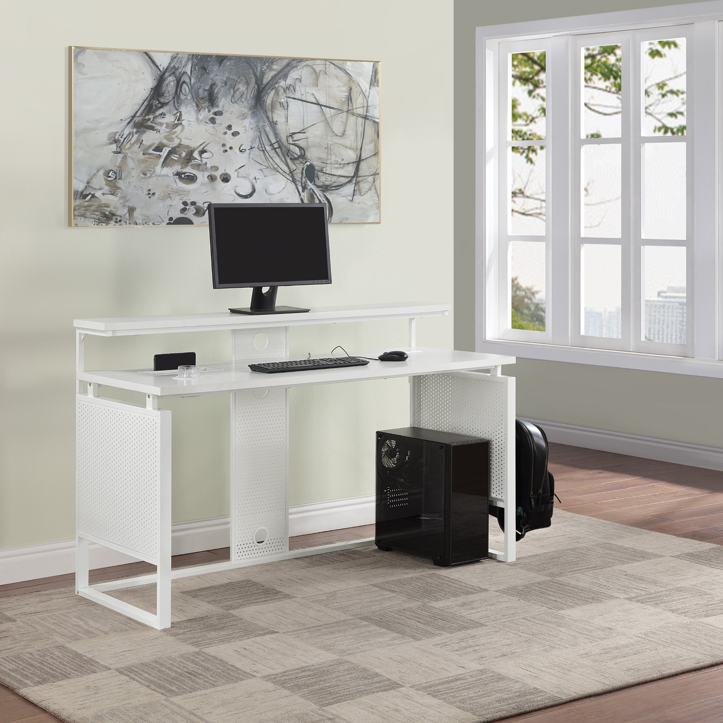 ACE 60" Desk with Hutch Shelf - White