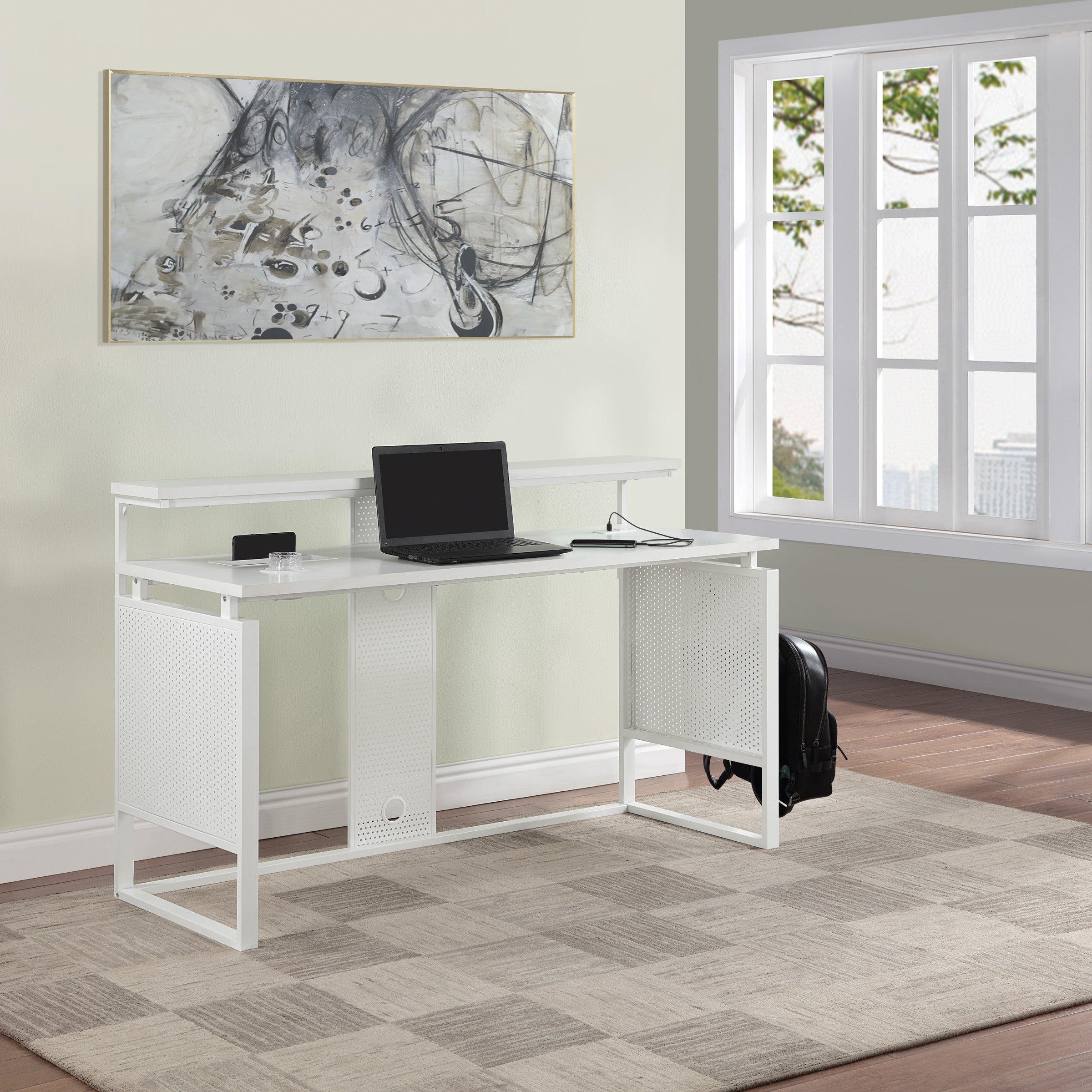 ACE 60" Desk with Hutch Shelf - White