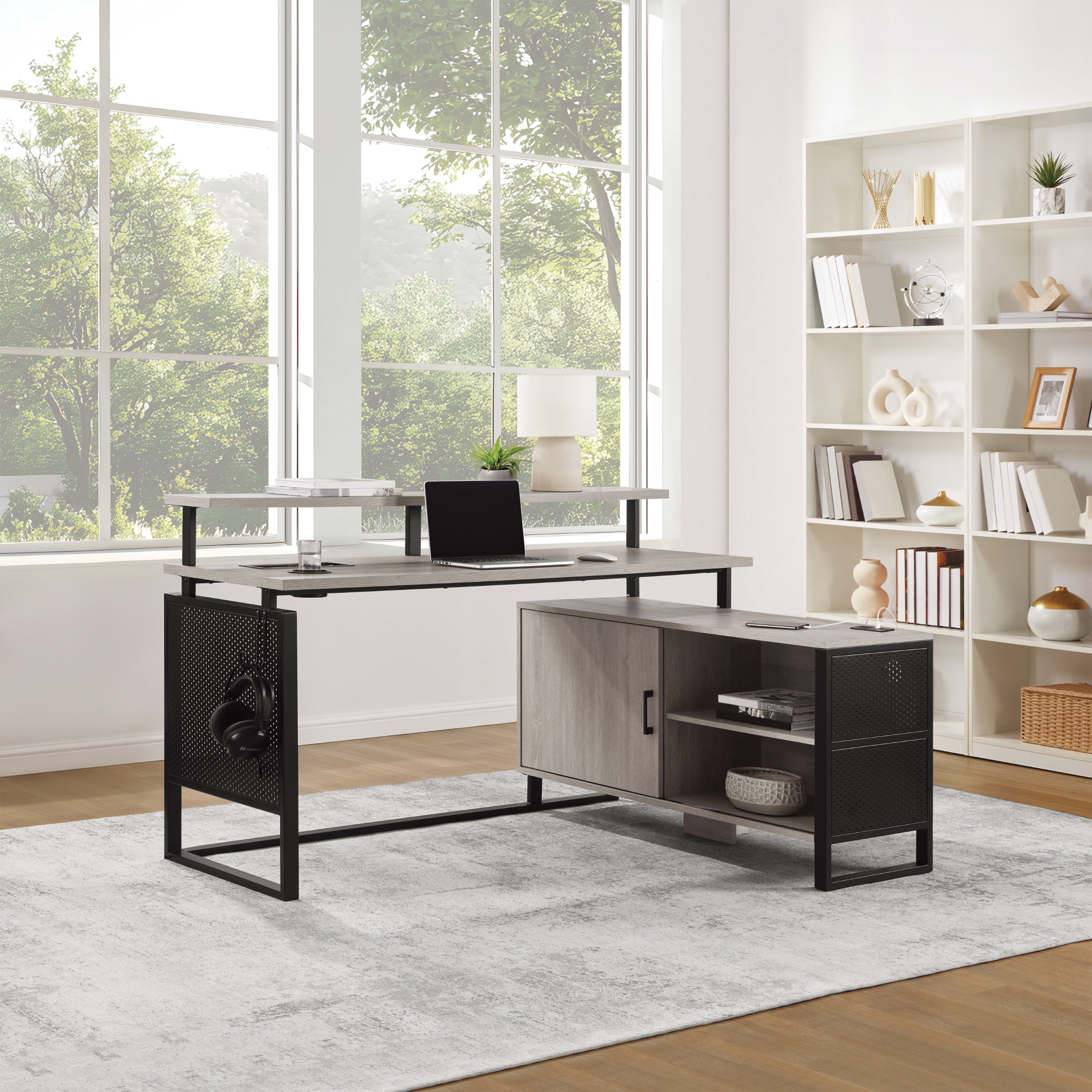 Ace 60"x 50" L-Shape Desk in Grey Taupe Top and Matte Black Frame