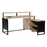 ACE L-Desk with Hutch Shelf - River Oak/Black