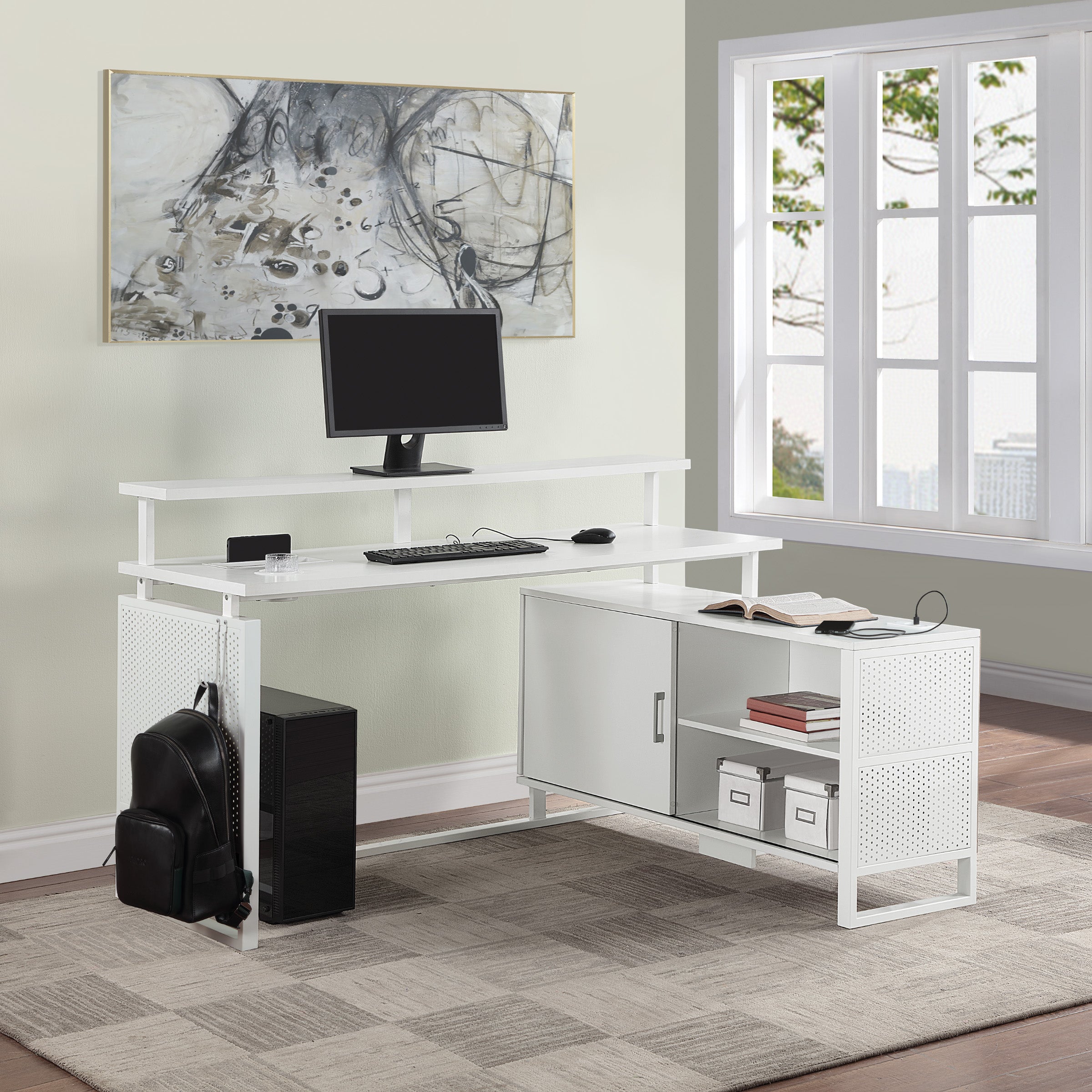 ACE L-Desk with Hutch Shelf - White