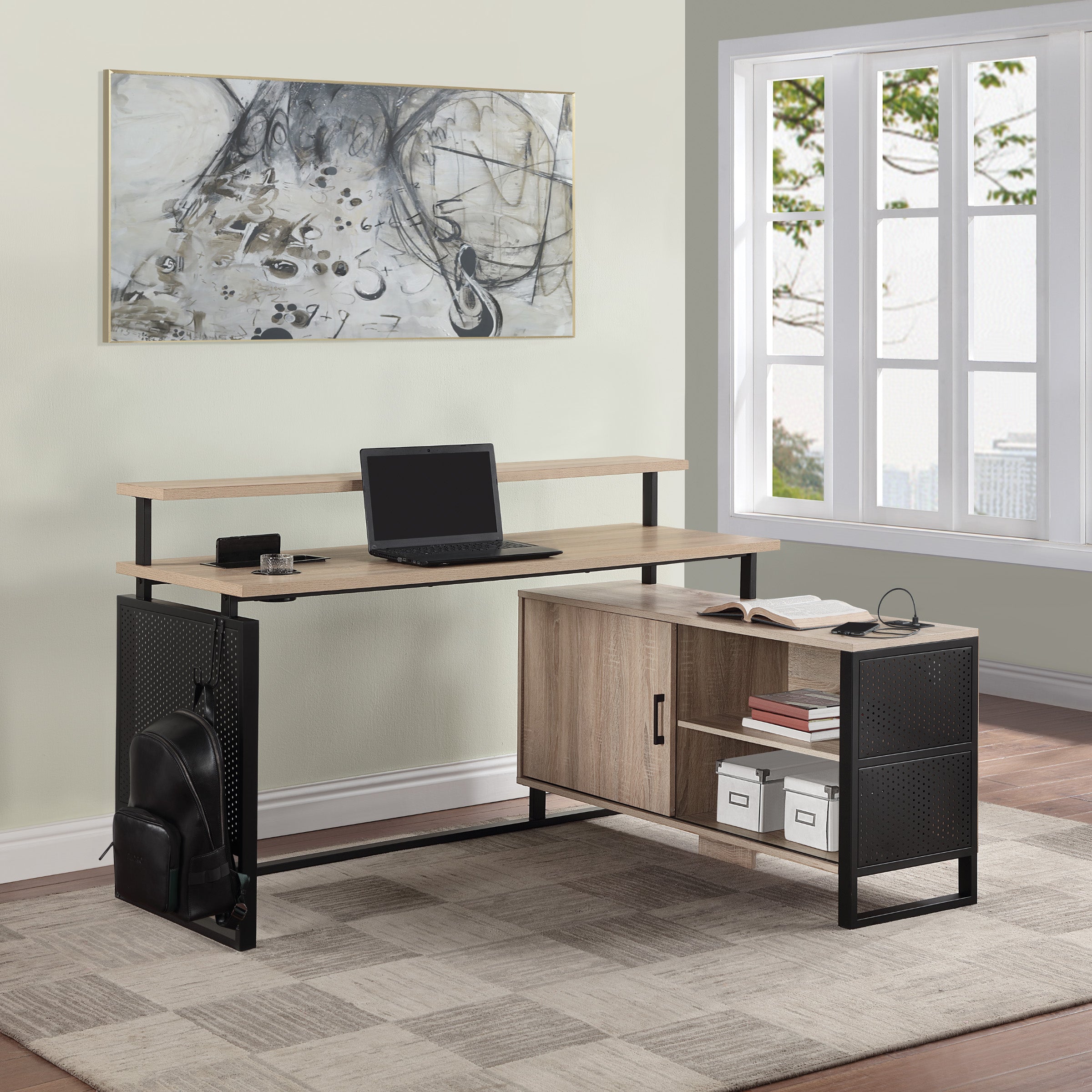 ACE L-Desk with Hutch Shelf - White