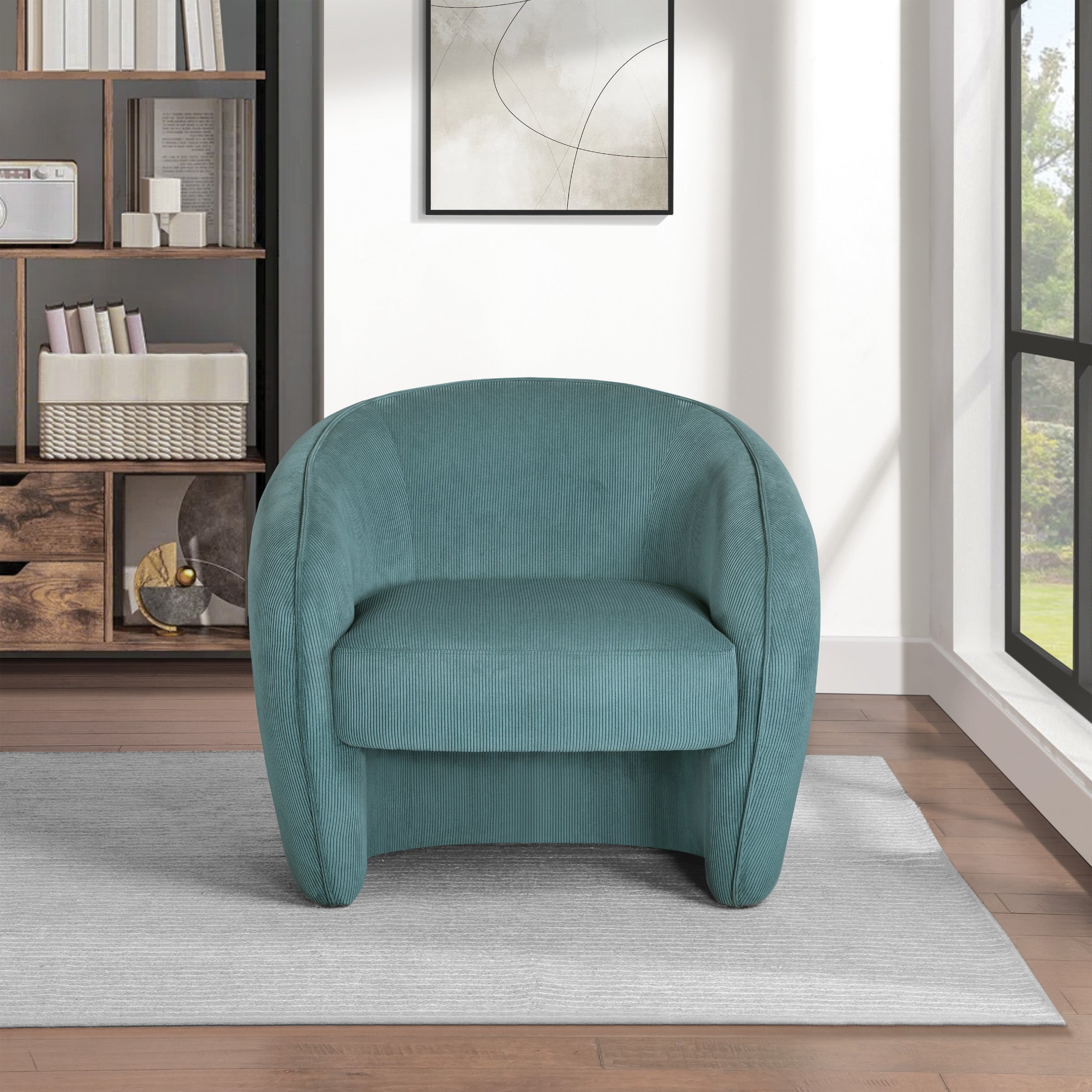 Adalee Barrel Chair in Teal Cord Fabric