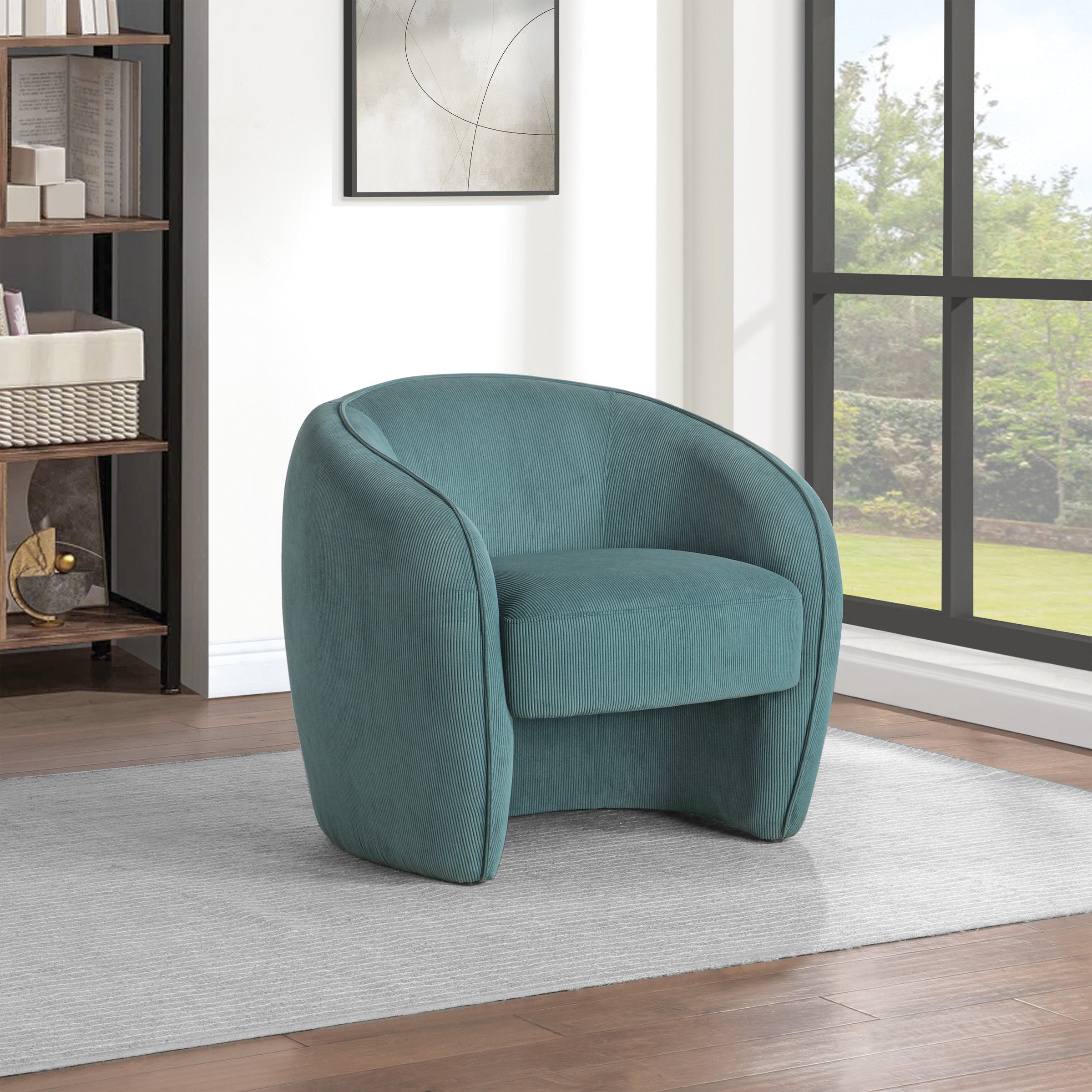 Adalee Barrel Chair in Teal Cord Fabric
