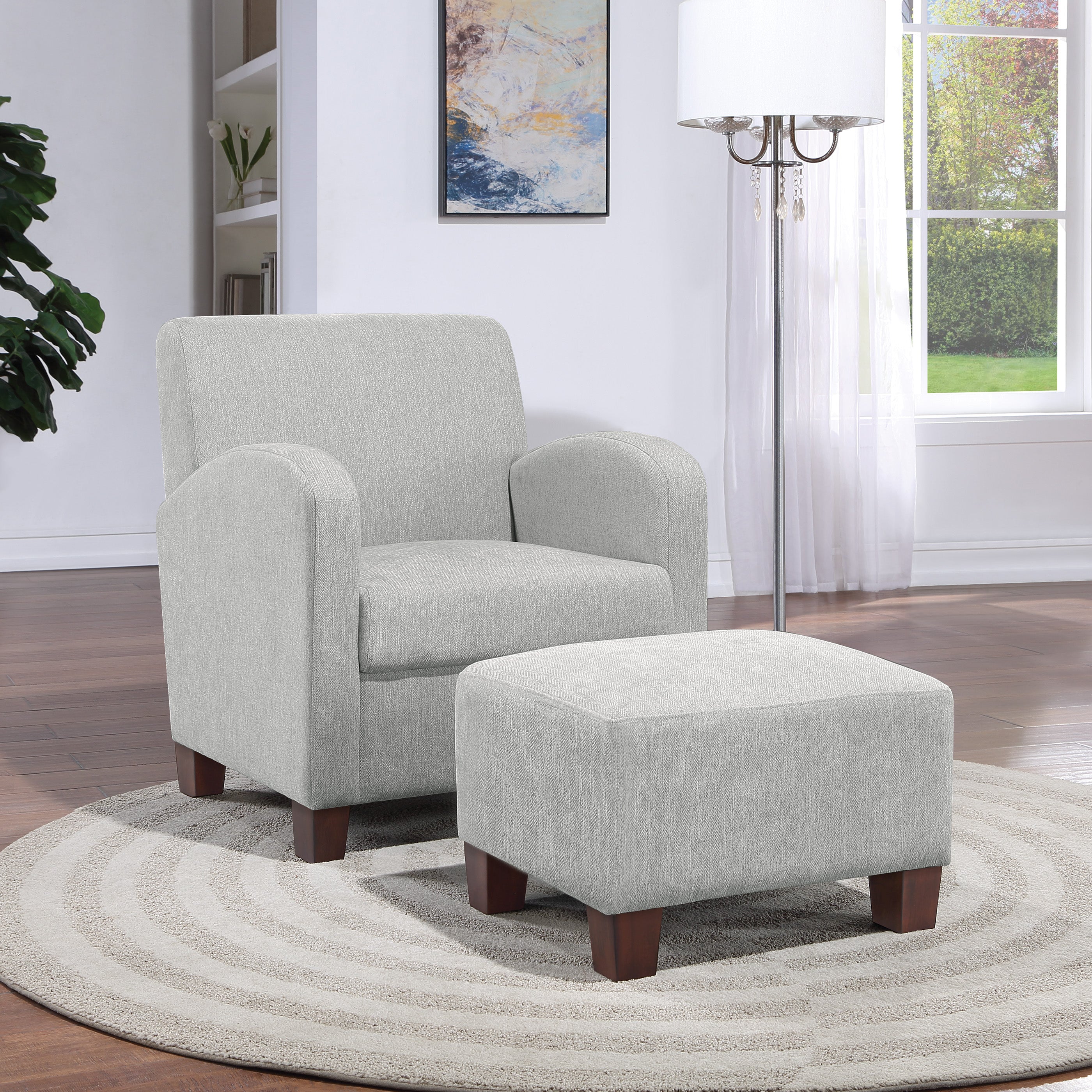 Aiden Chair & Ottoman Herringbone  - Smoke