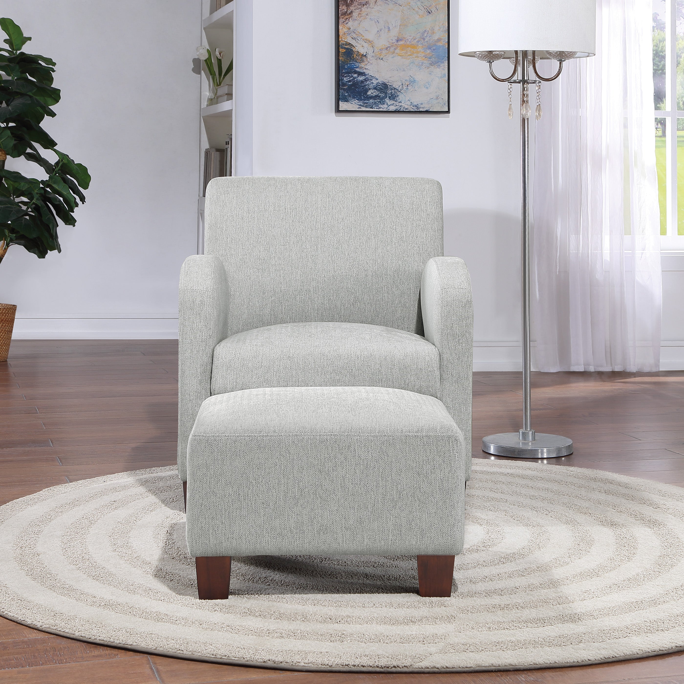 Aiden Chair & Ottoman Herringbone  - Smoke